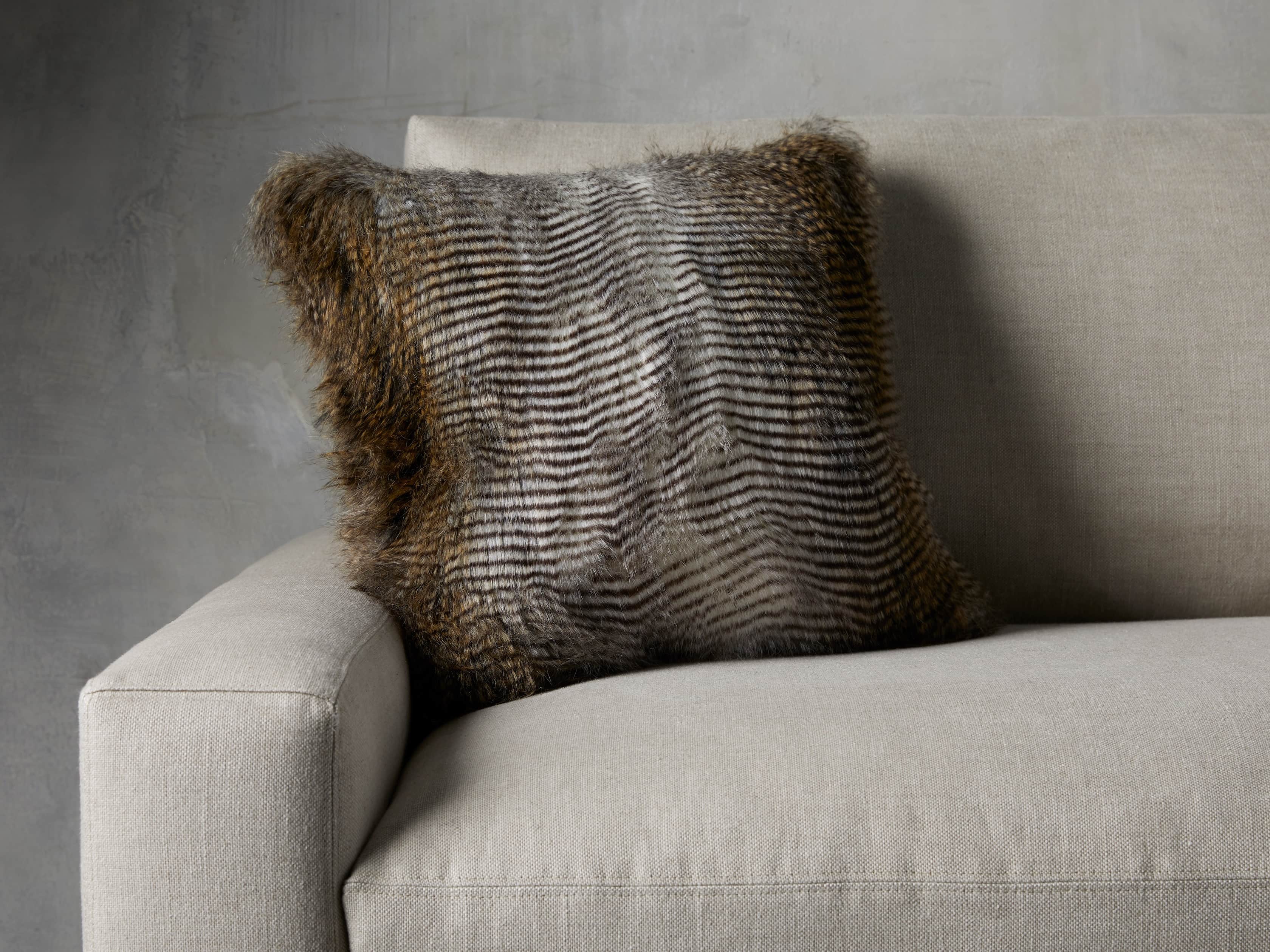 FAUX FUR SQUARE PILLOW COVER IN NATURAL FEATHER, slide 3 of 3