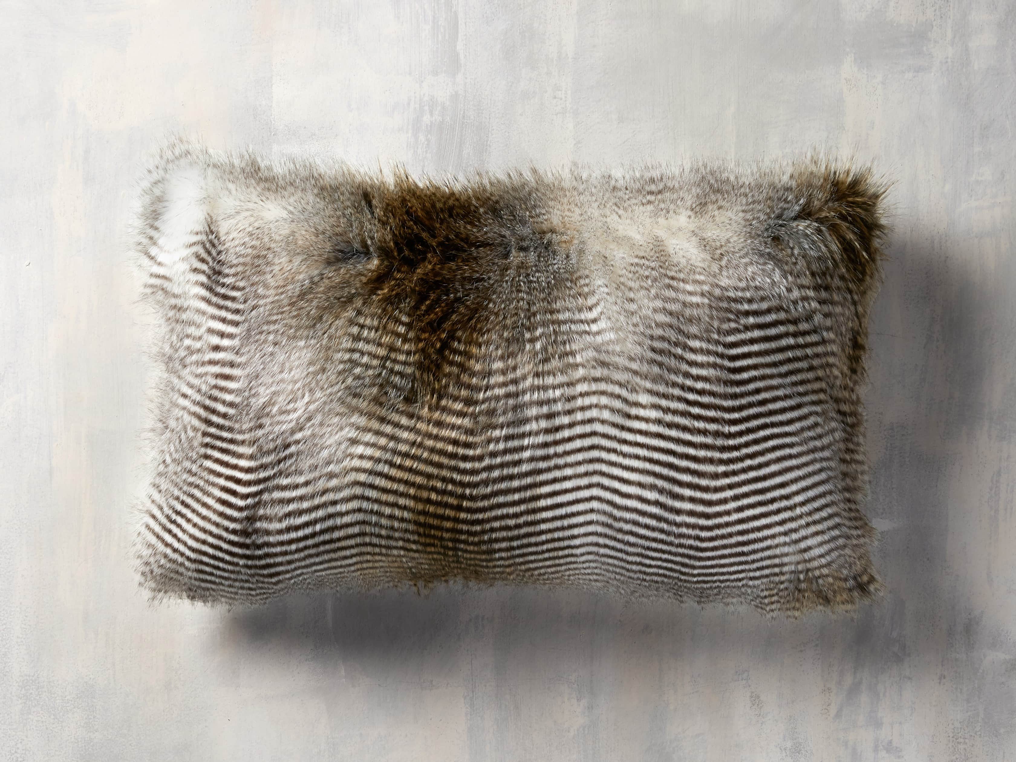 Faux Fur Feather 24" Lumbar Pillow in Natural, slide 1 of 4