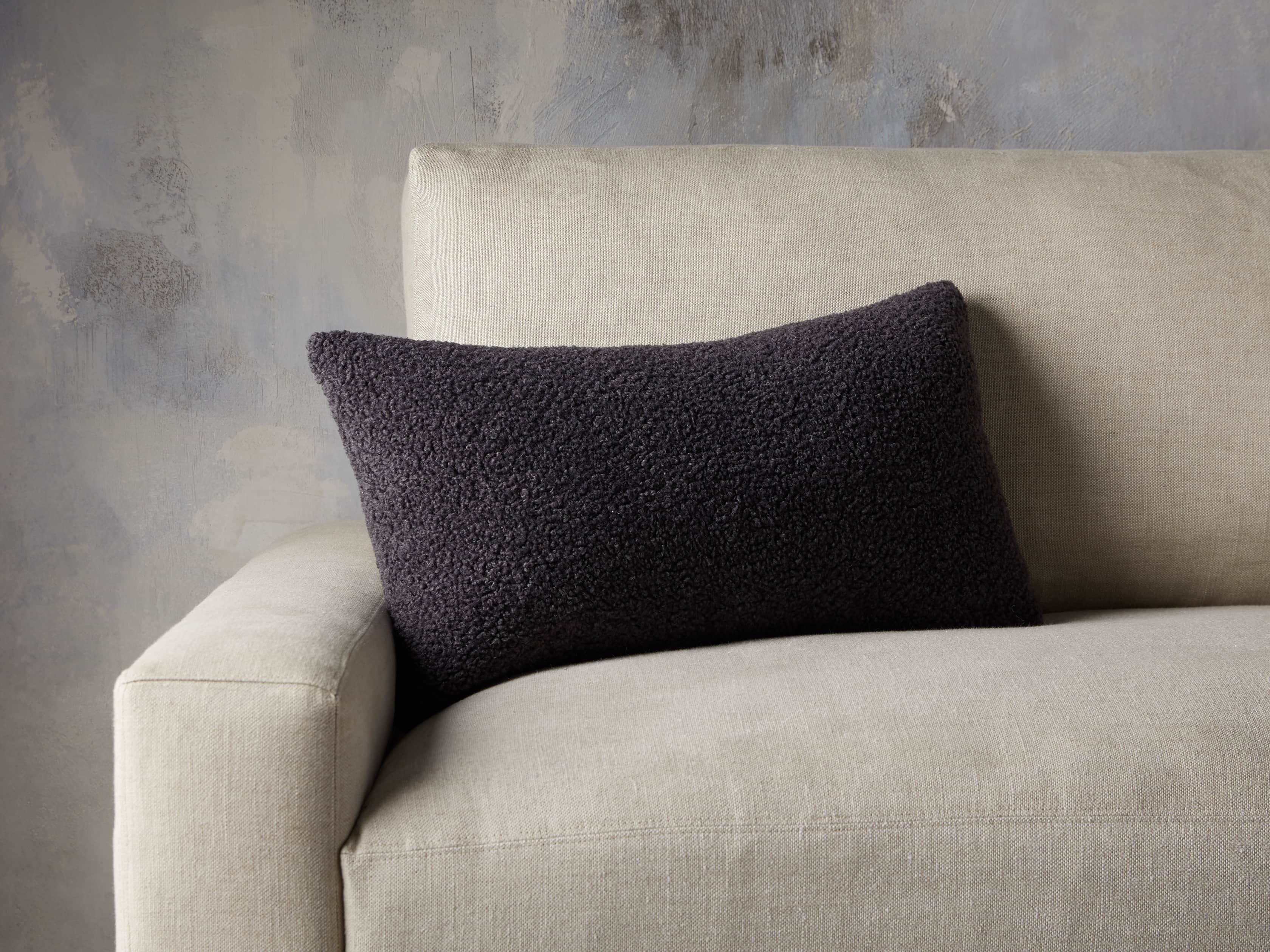 Faux Sherpa Lumbar Pillow Cover in Charcoal, slide 3 of 4