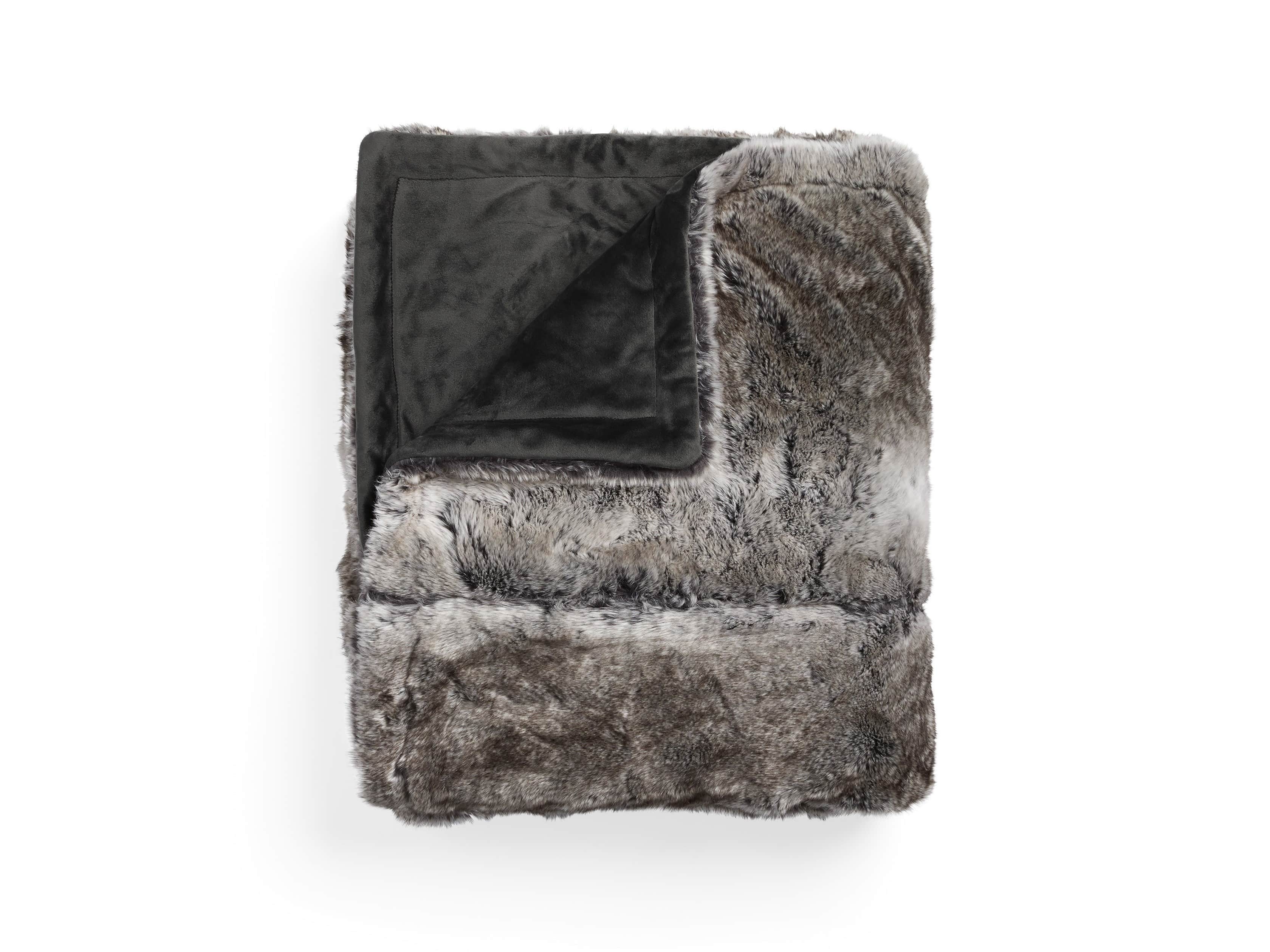 Grey Wolf Faux Fur Bed Blanket, slide 2 of 4