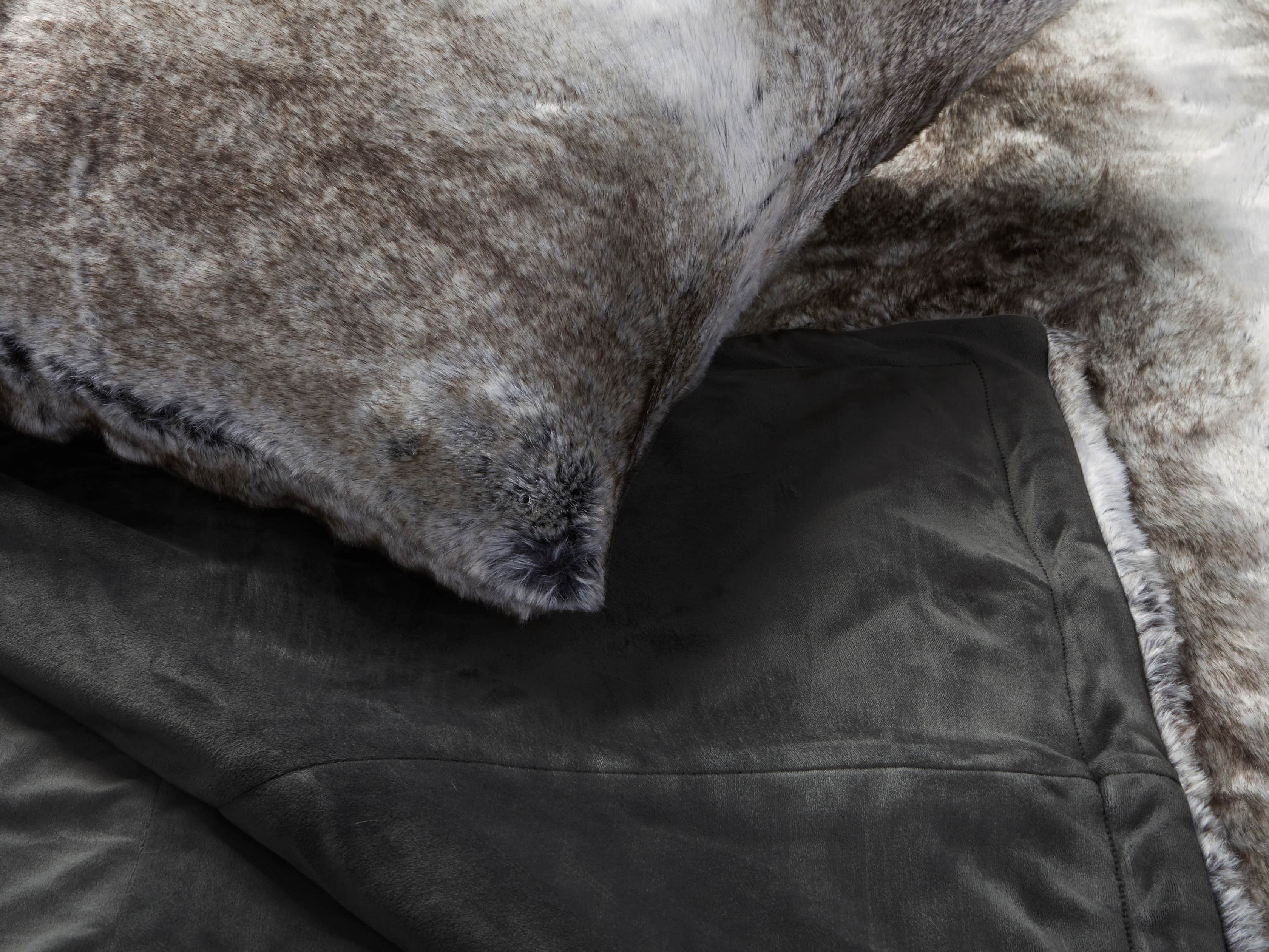 Grey Wolf Faux Fur Bed Blanket, slide 3 of 4
