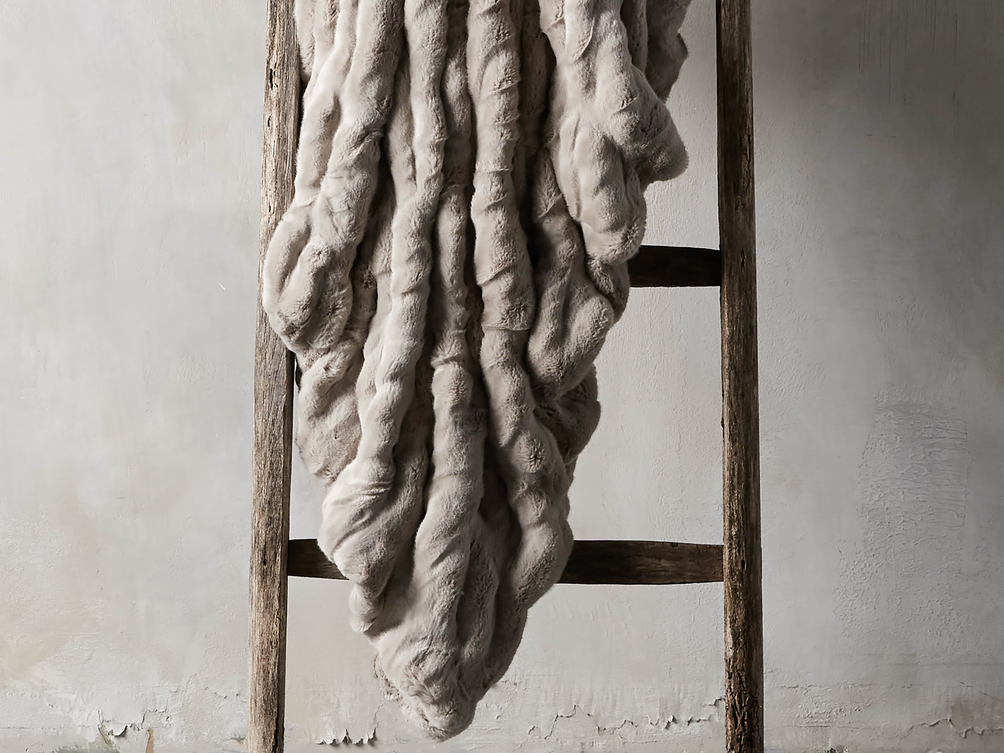 Faux Fur Luxe Grey Pleated Throw, slide 1 of 7