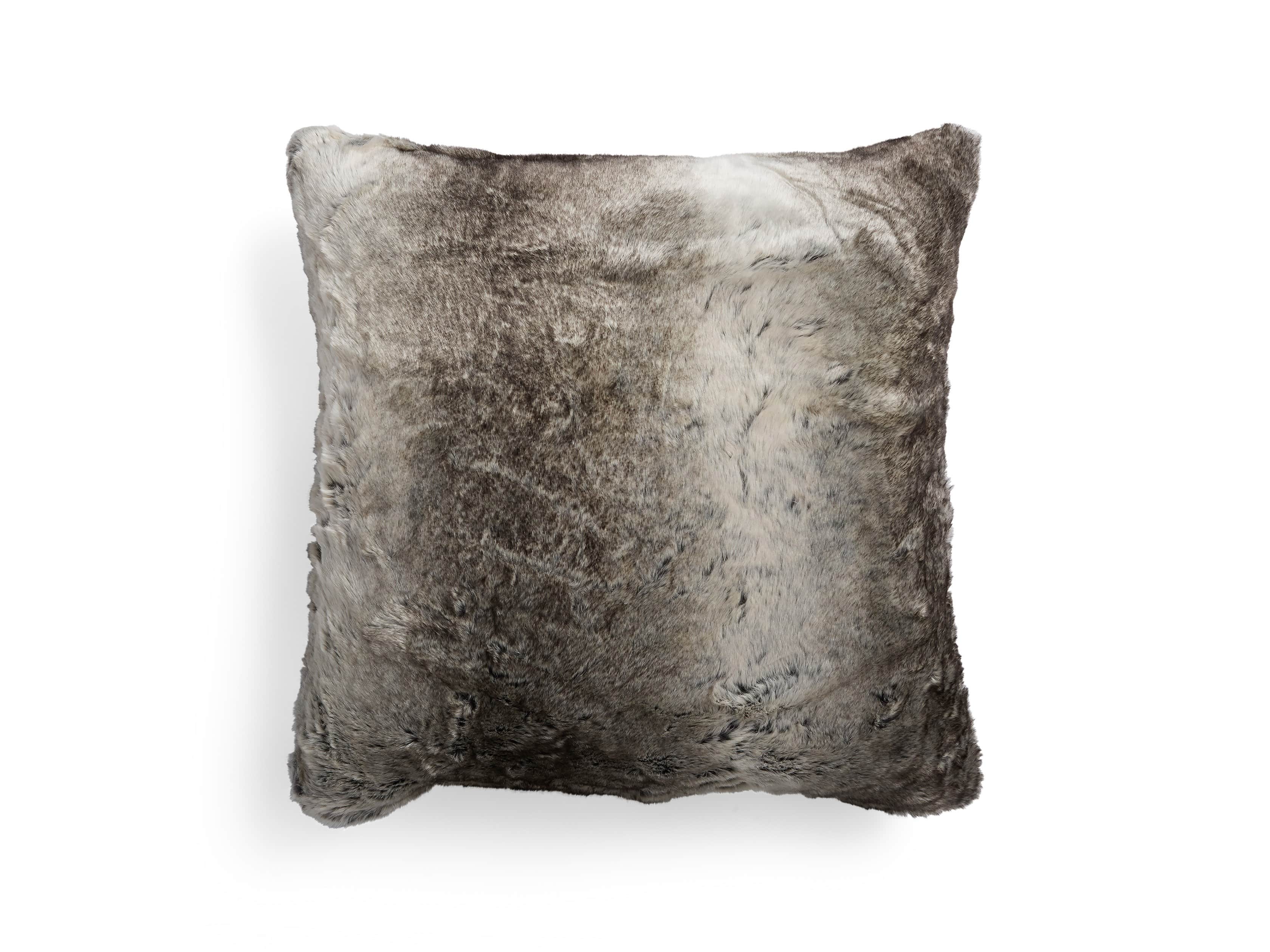 Grey Wolf Faux Fur Euro Pillow