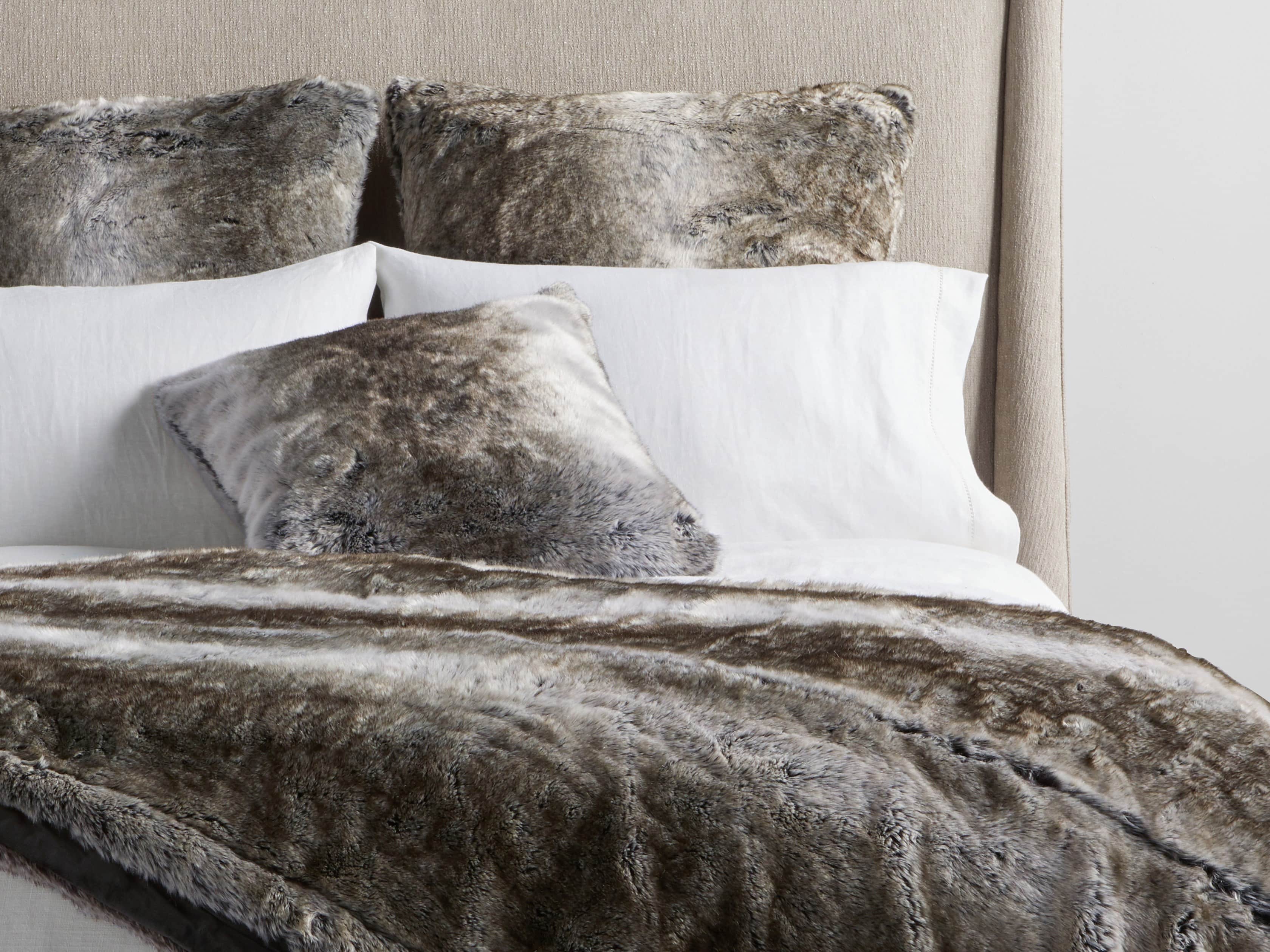 Grey Wolf Faux Fur Euro Pillow