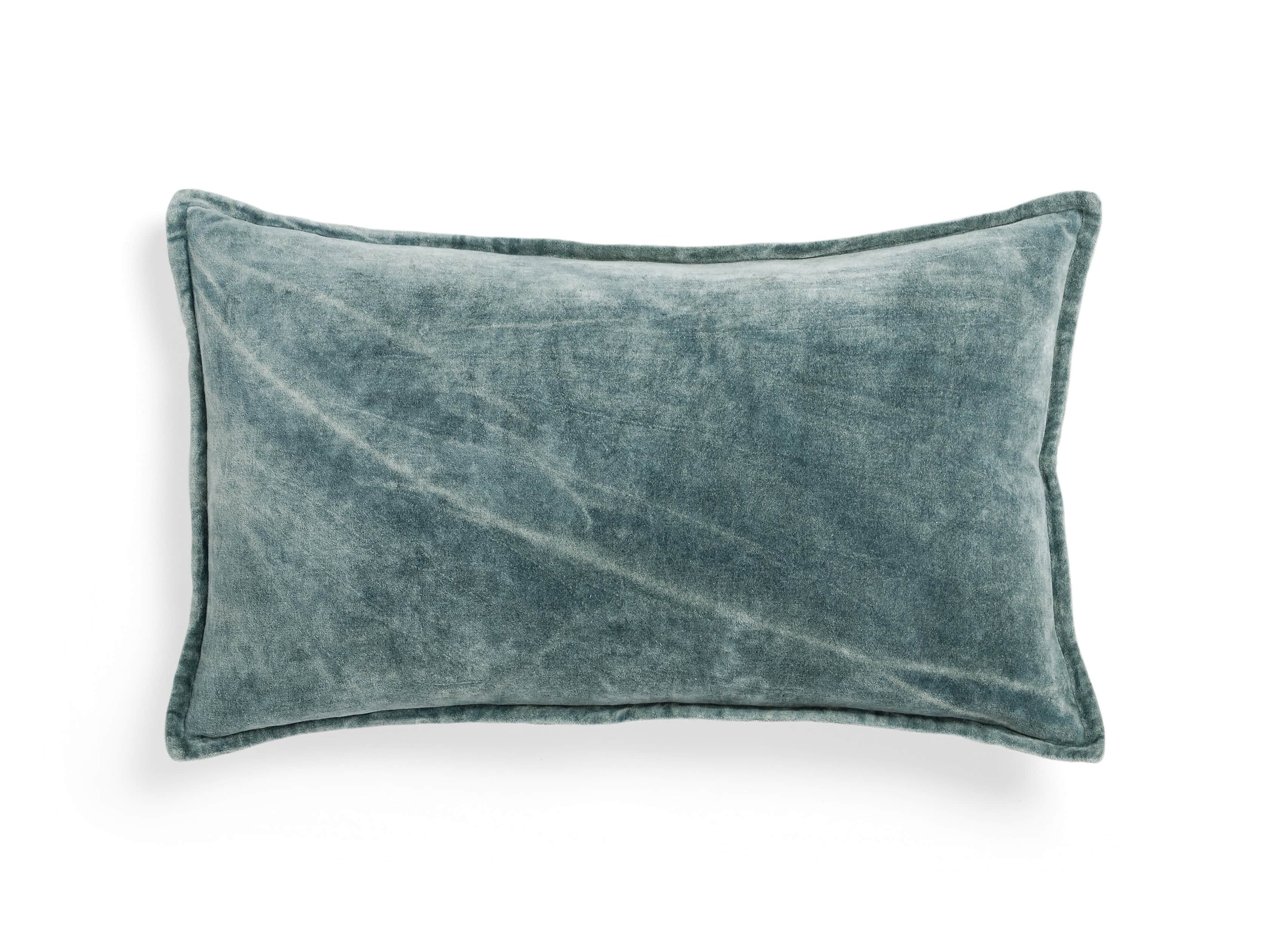 Stone Washed Velvet Lumbar Pillow in Jade, slide 2 of 5