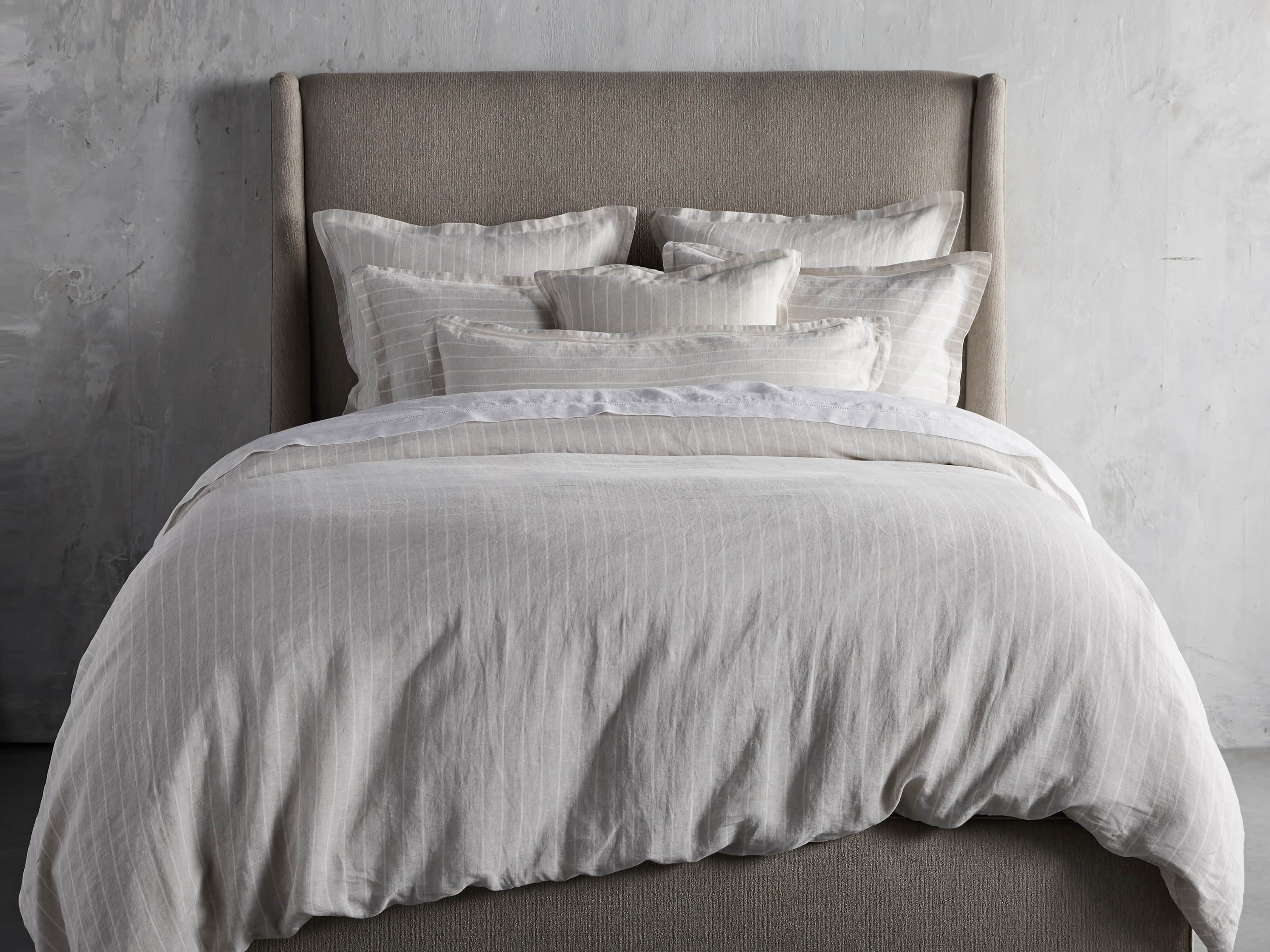 Natural And Ivory Chambray Striped Linen King Duvet Cover
