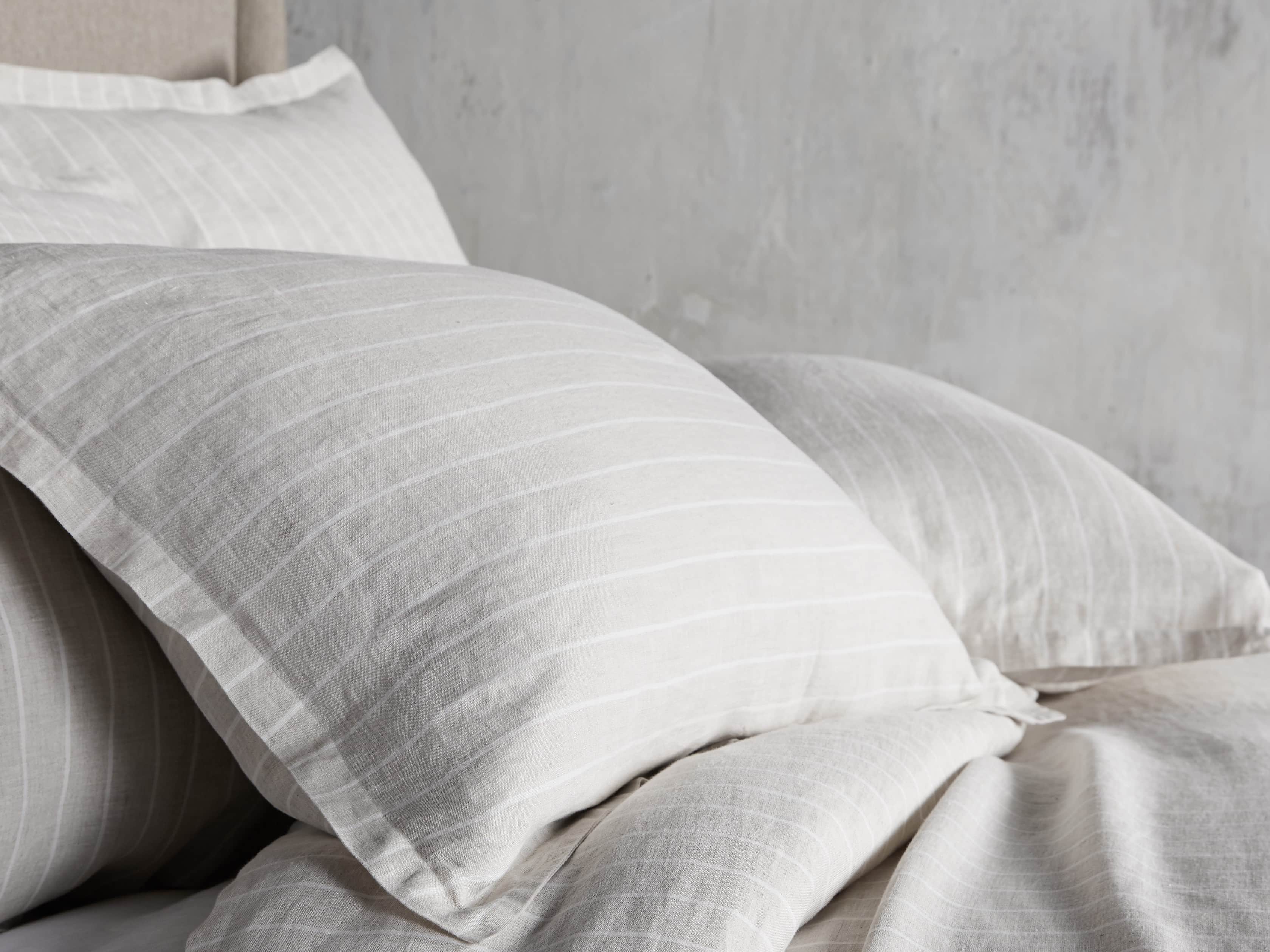 Natural And Ivory Chambray Striped Linen King Duvet Cover
