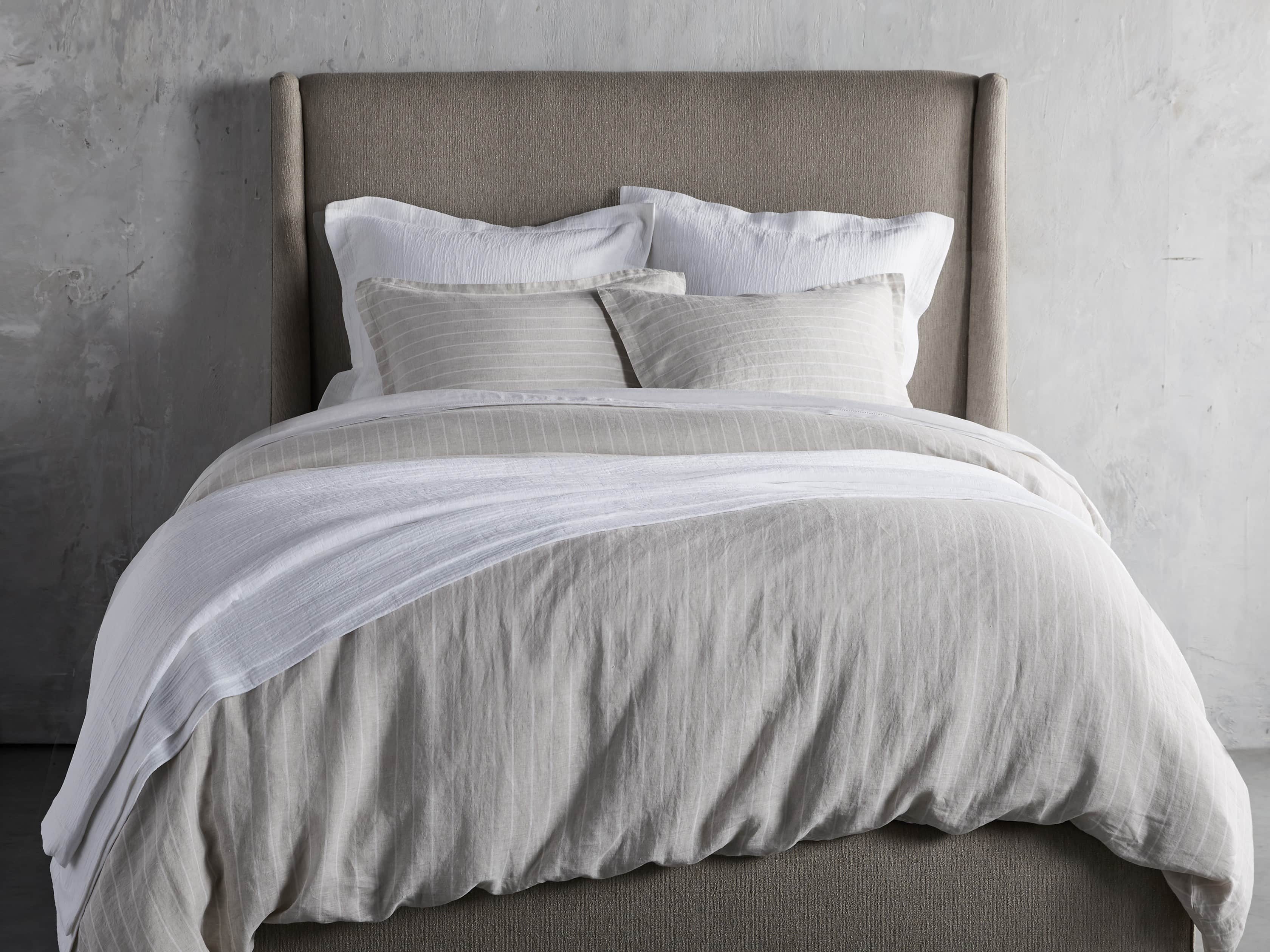 Natural And Ivory Chambray Striped Linen King Duvet Cover
