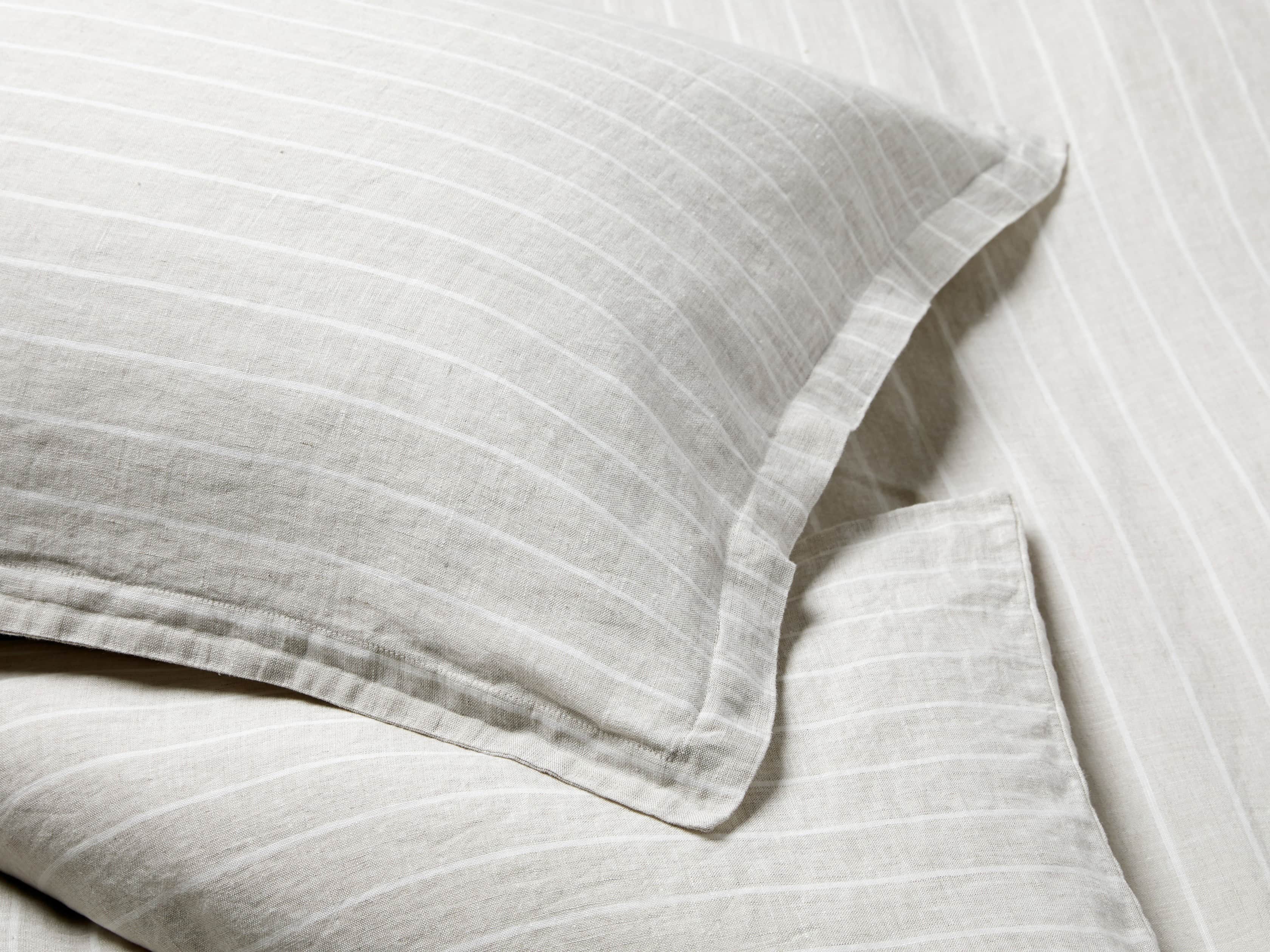 Natural And Ivory Chambray Striped Linen King Duvet Cover