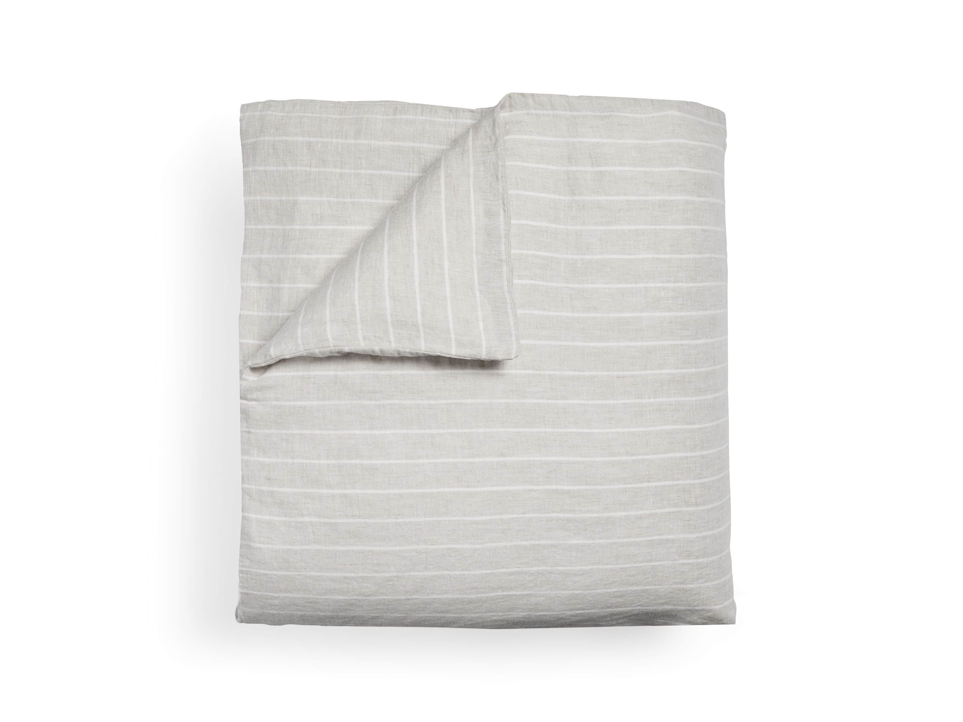 Natural And Ivory Chambray Striped Linen King Duvet Cover