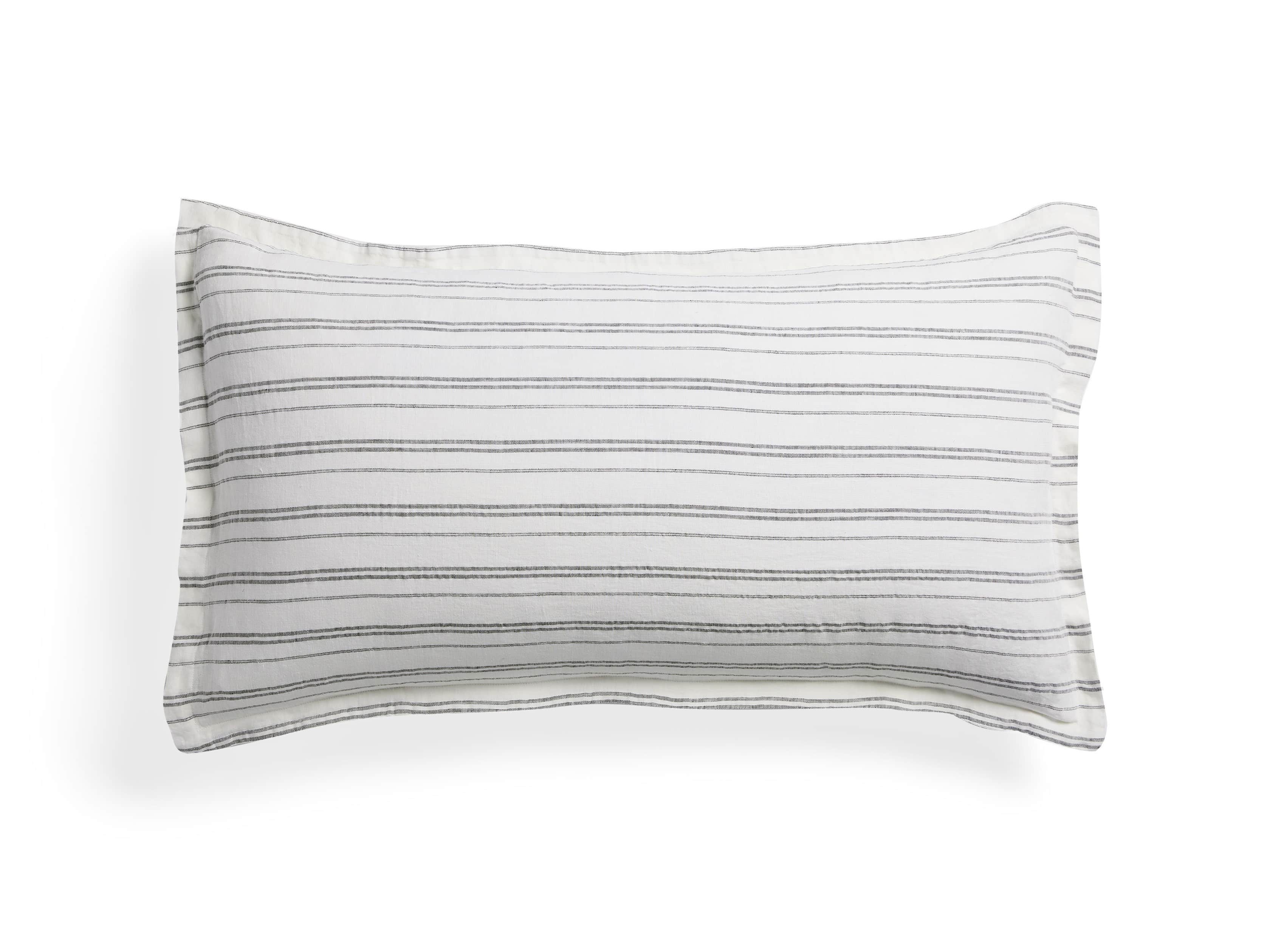 Charcoal And Ivory Striped Linen King Pillow Sham