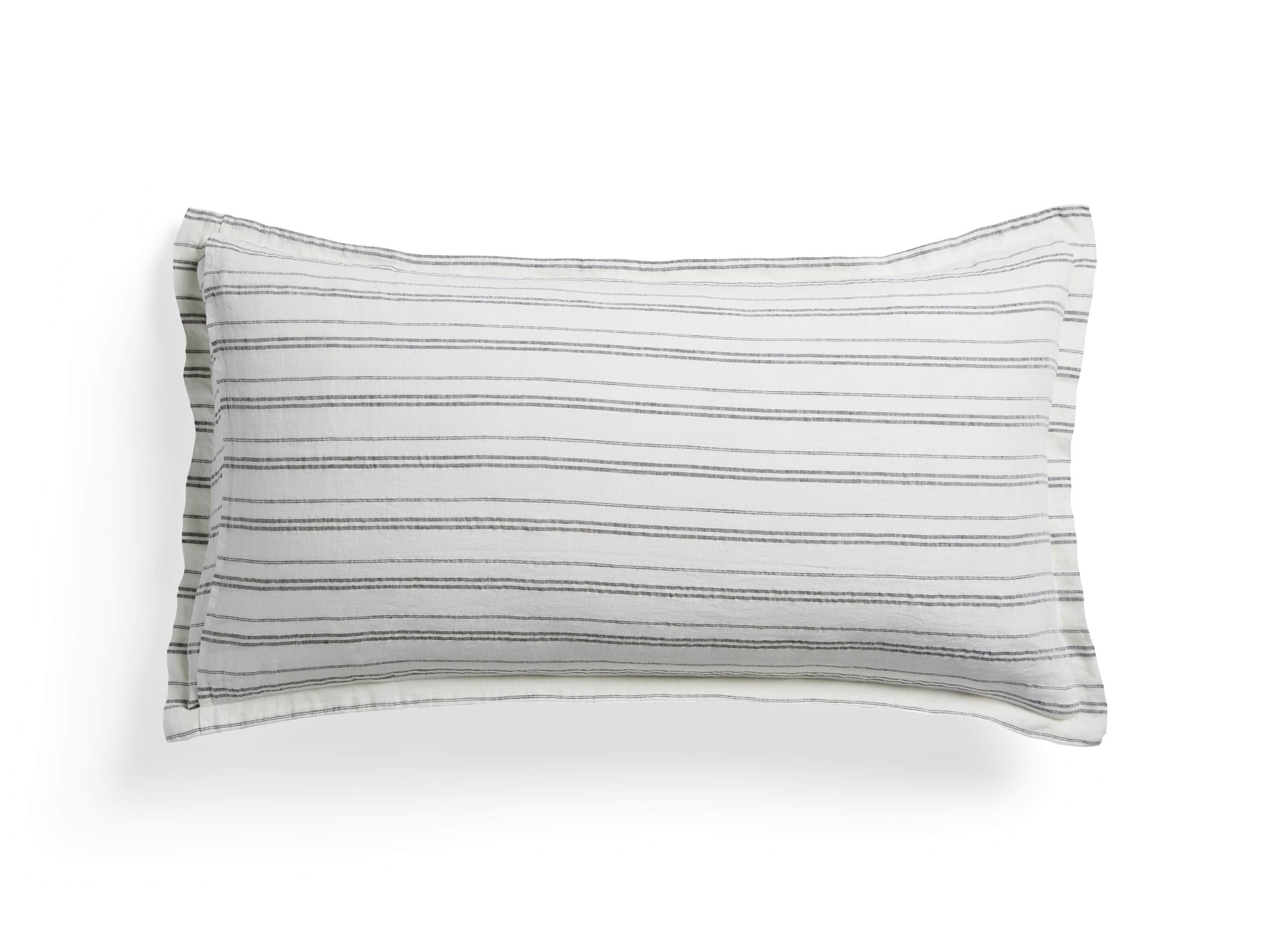 Charcoal And Ivory Striped Linen King Pillow Sham