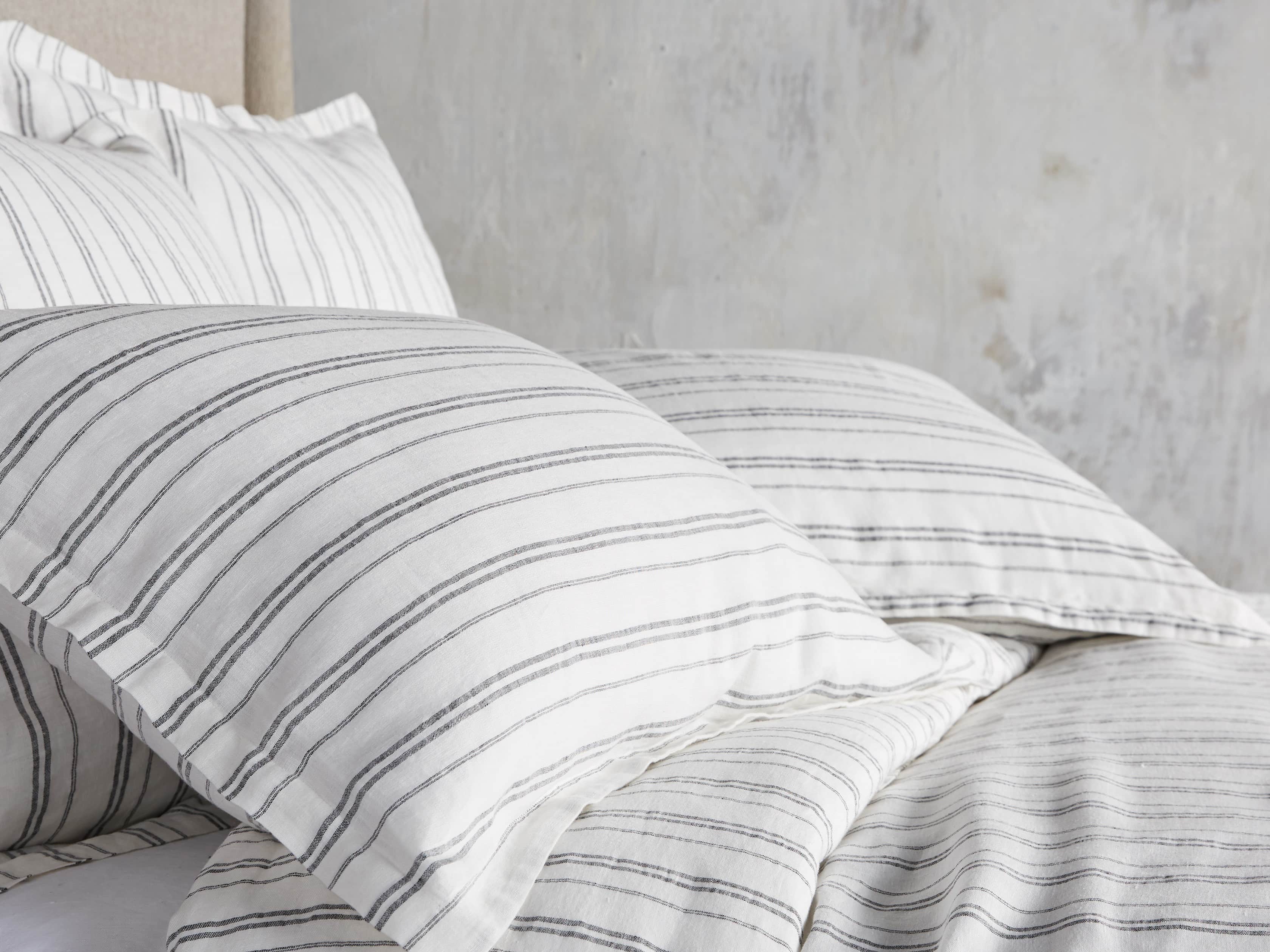 Charcoal And Ivory Striped Linen King Pillow Sham