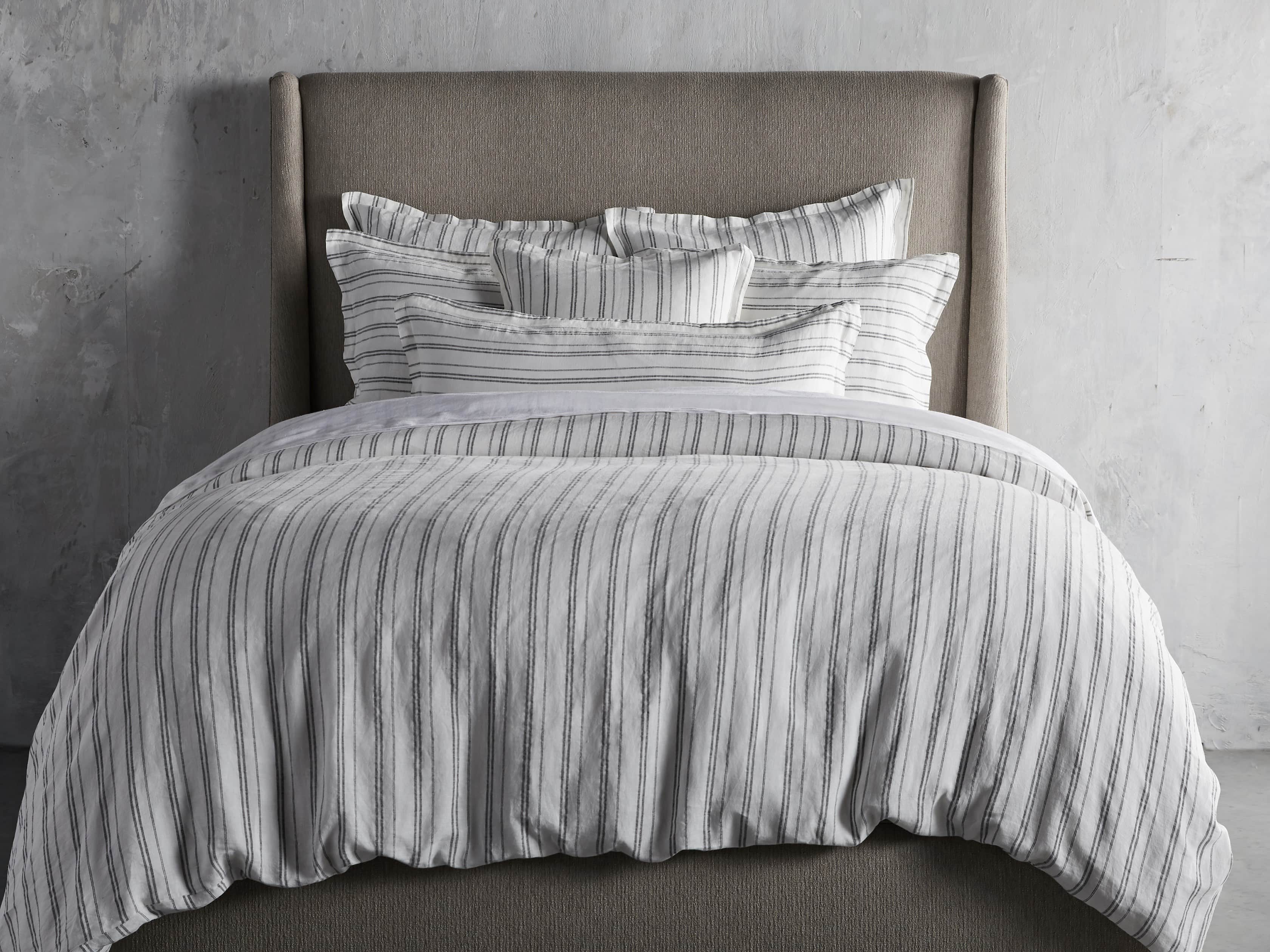 Charcoal And Ivory Striped Linen King Pillow Sham