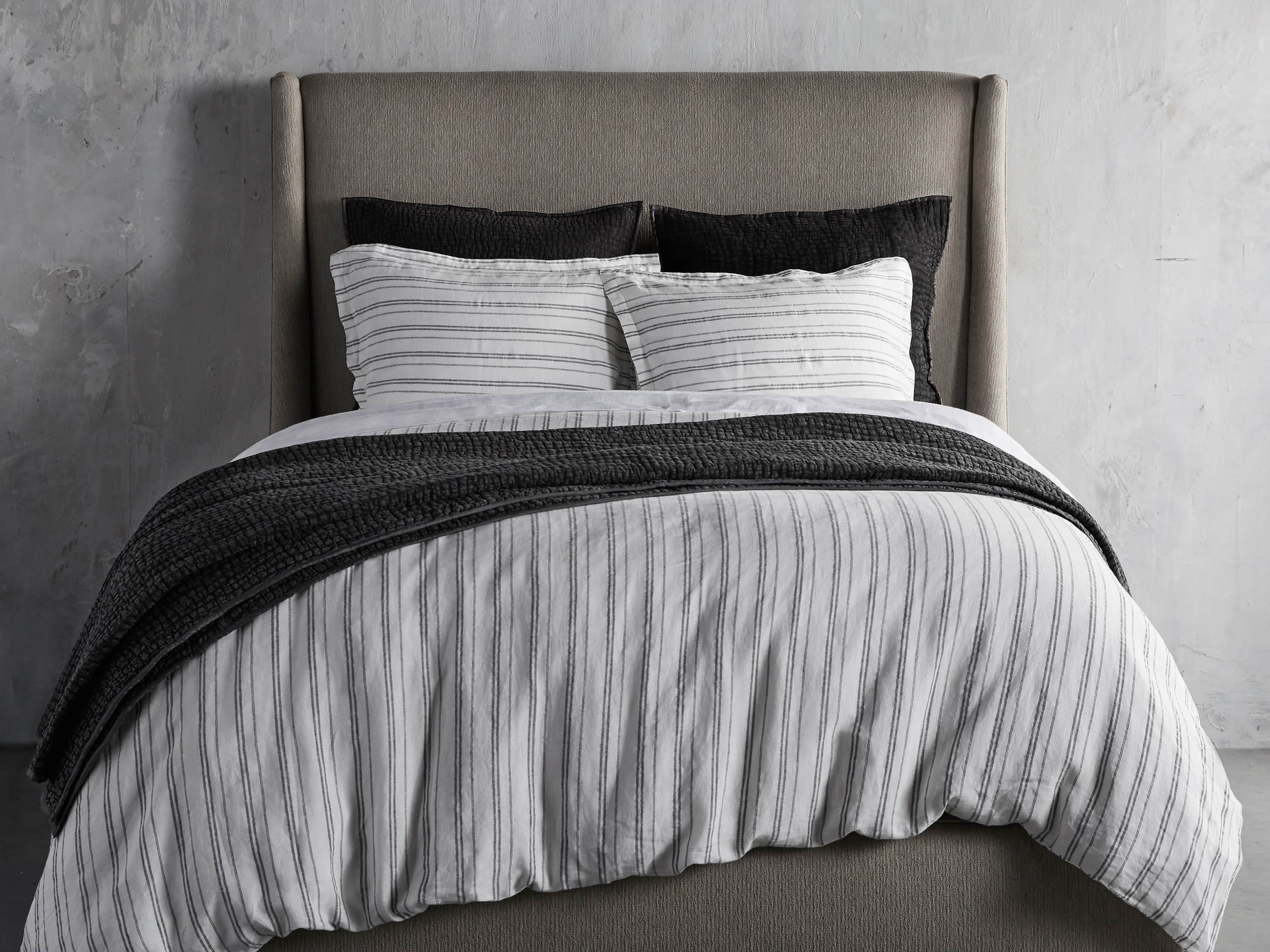 Charcoal And Ivory Striped Linen Queen Duvet Cover