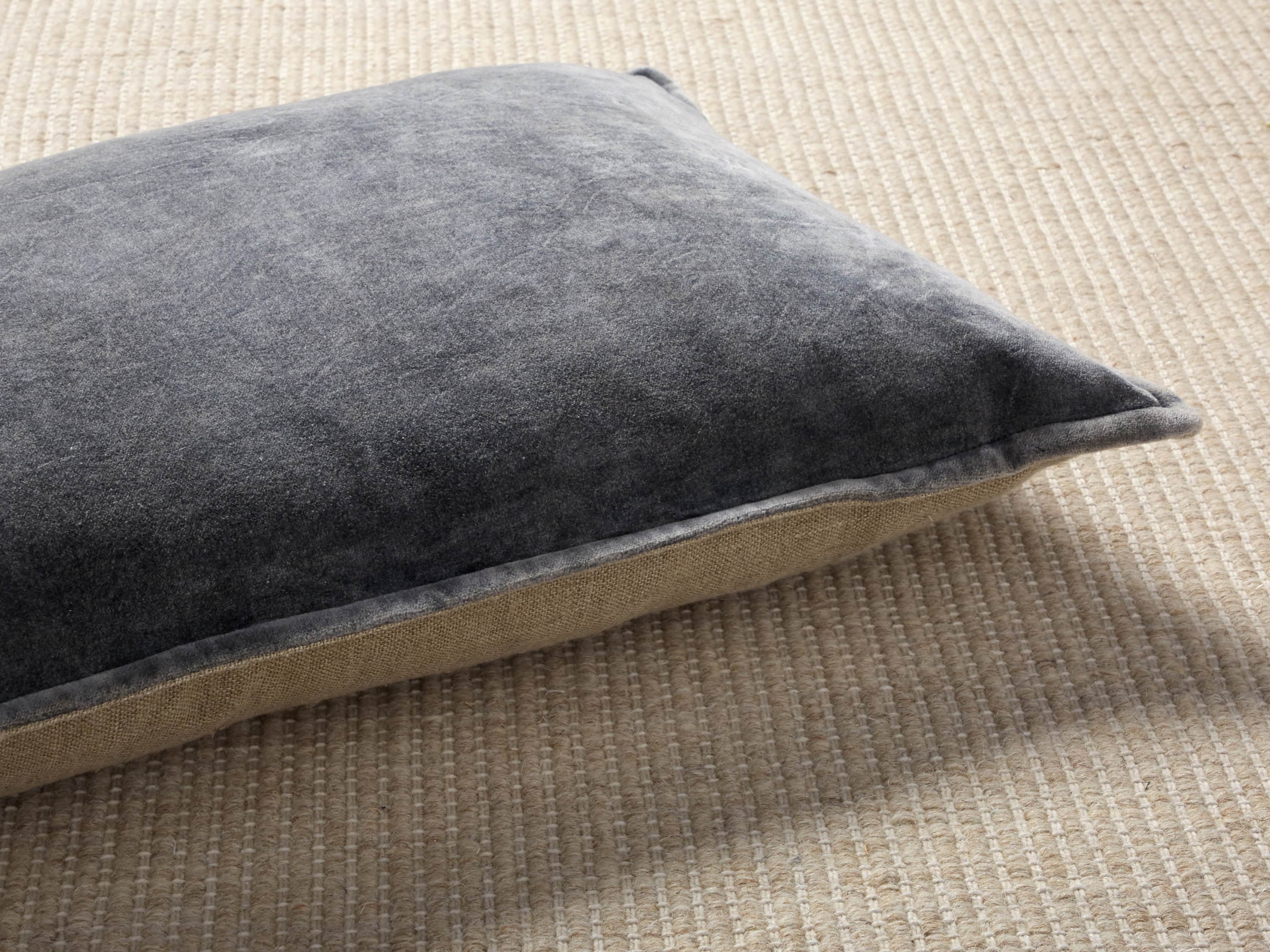 Stone Washed Velvet Lumbar in Charcoal Cover Only