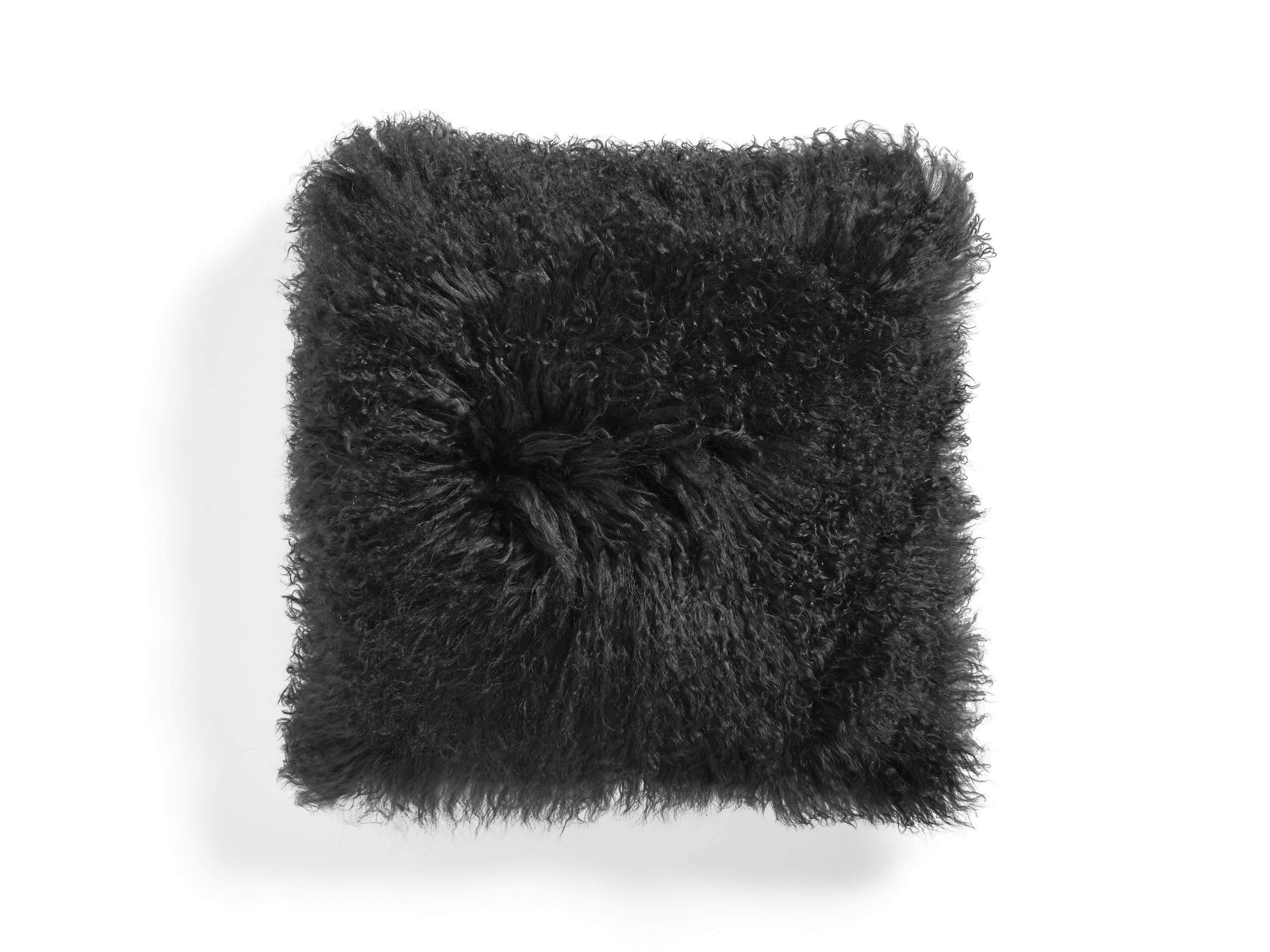 Tibetan 16" Square Longwool Pillow in Black