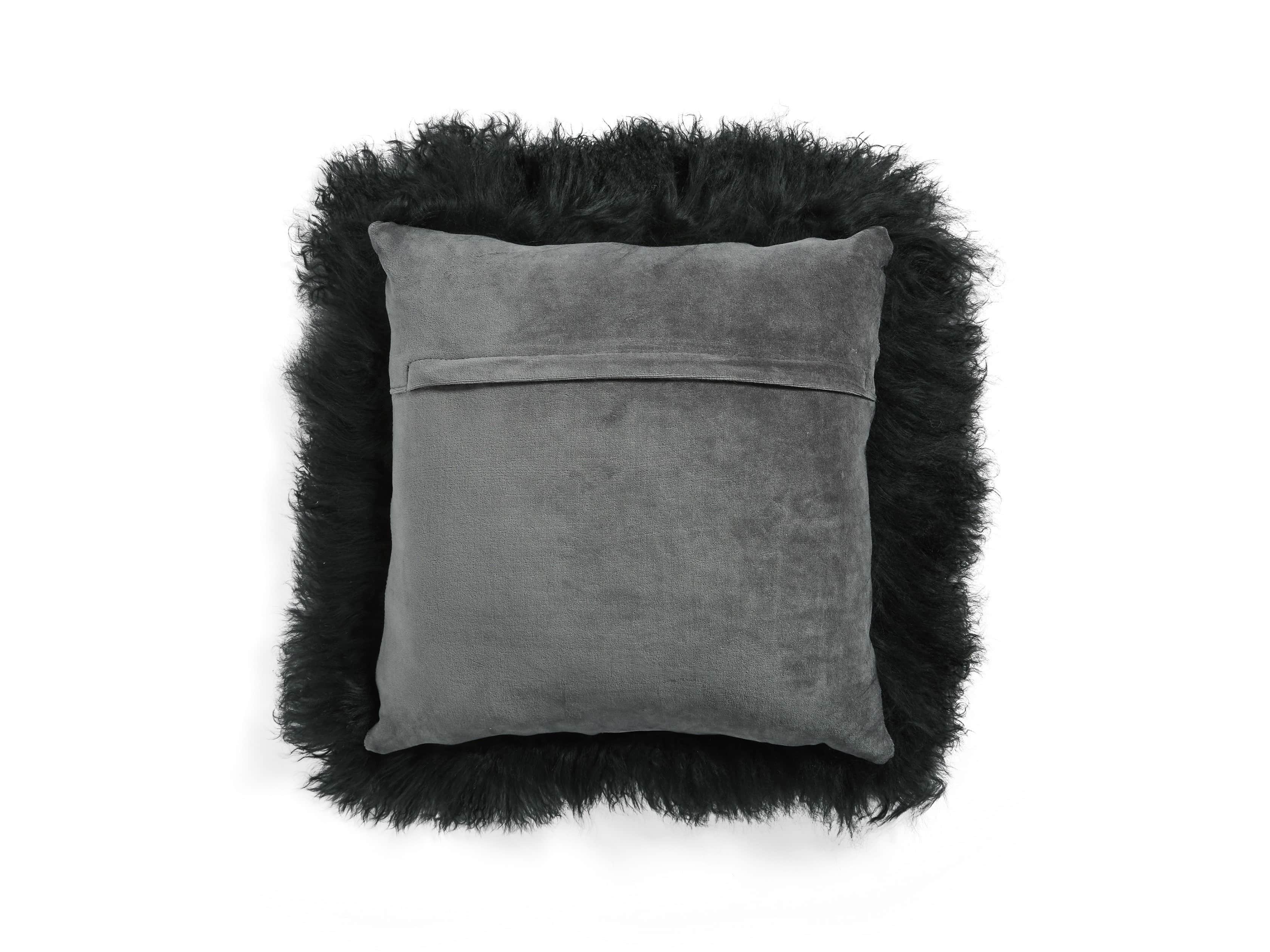 Tibetan 16" Square Longwool Pillow in Black