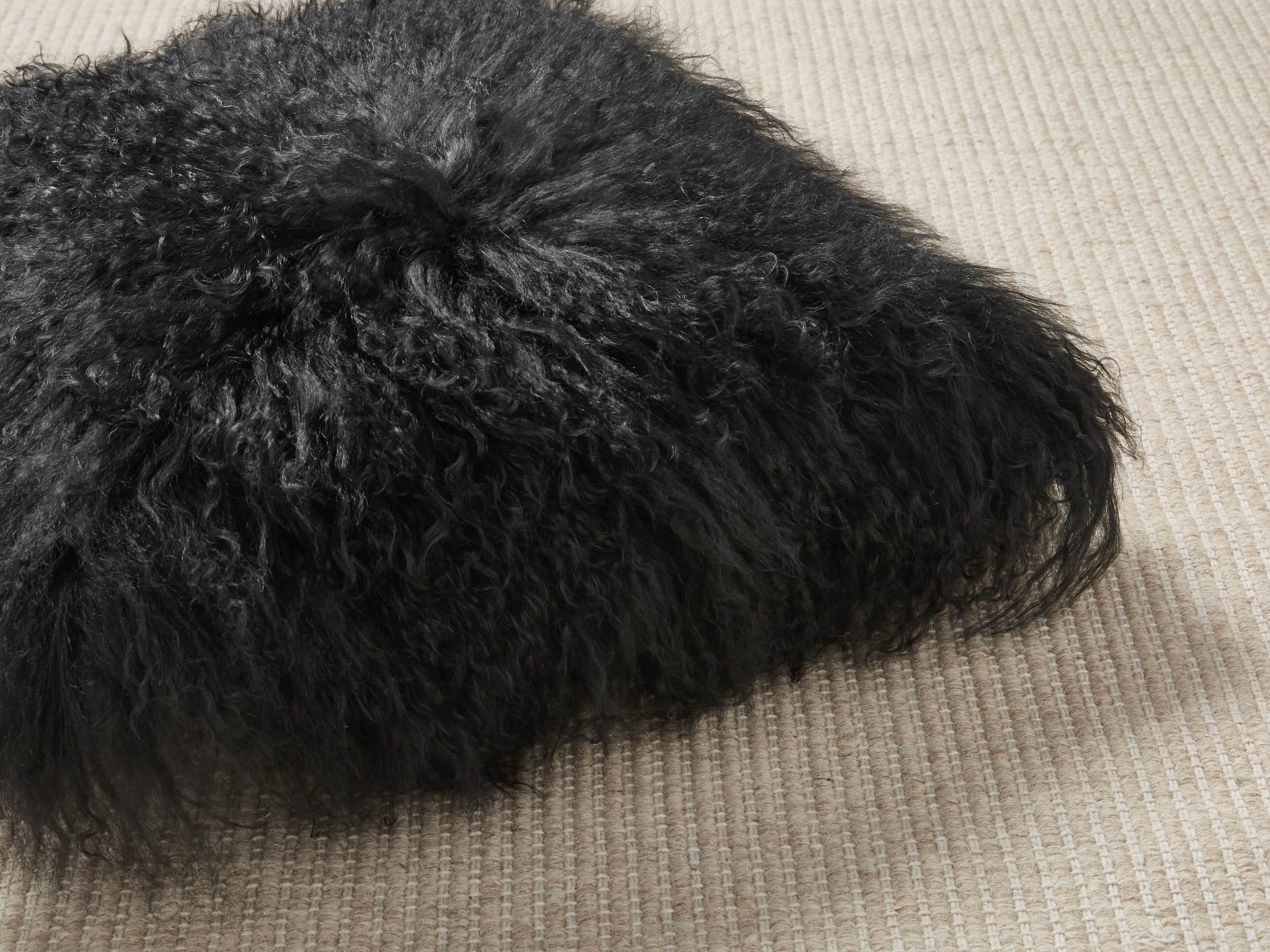 Tibetan 16" Square Longwool Pillow in Black