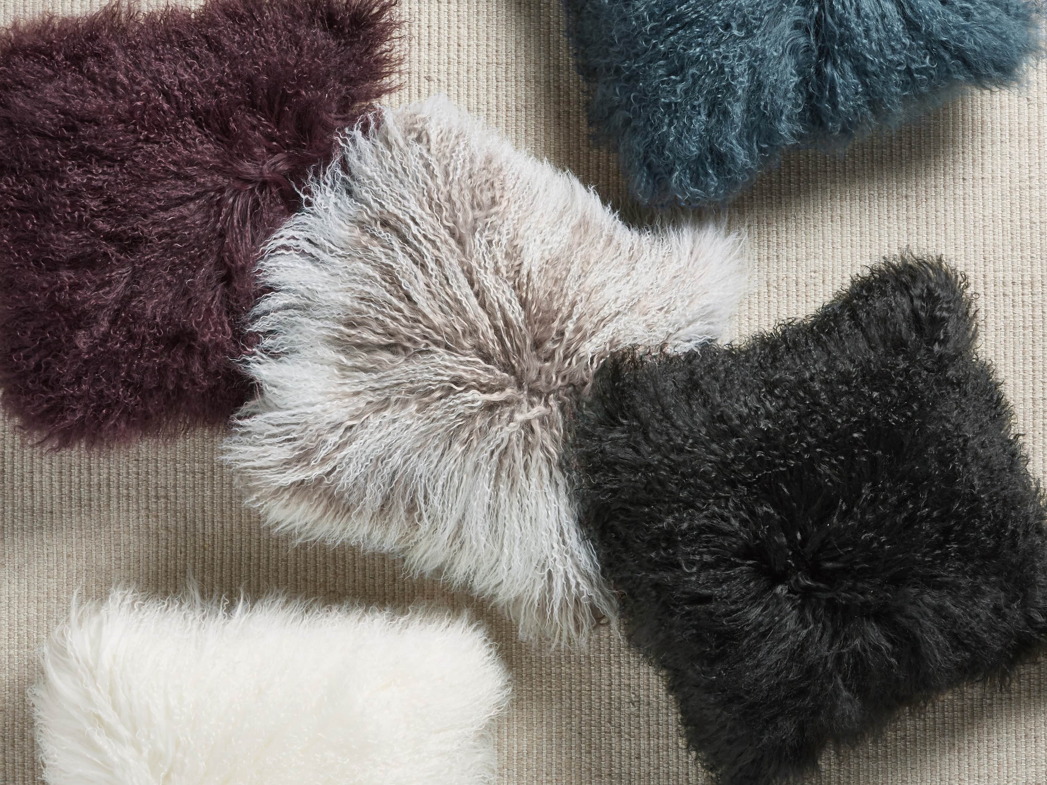 Tibetan 16" Square Longwool Pillow in Black