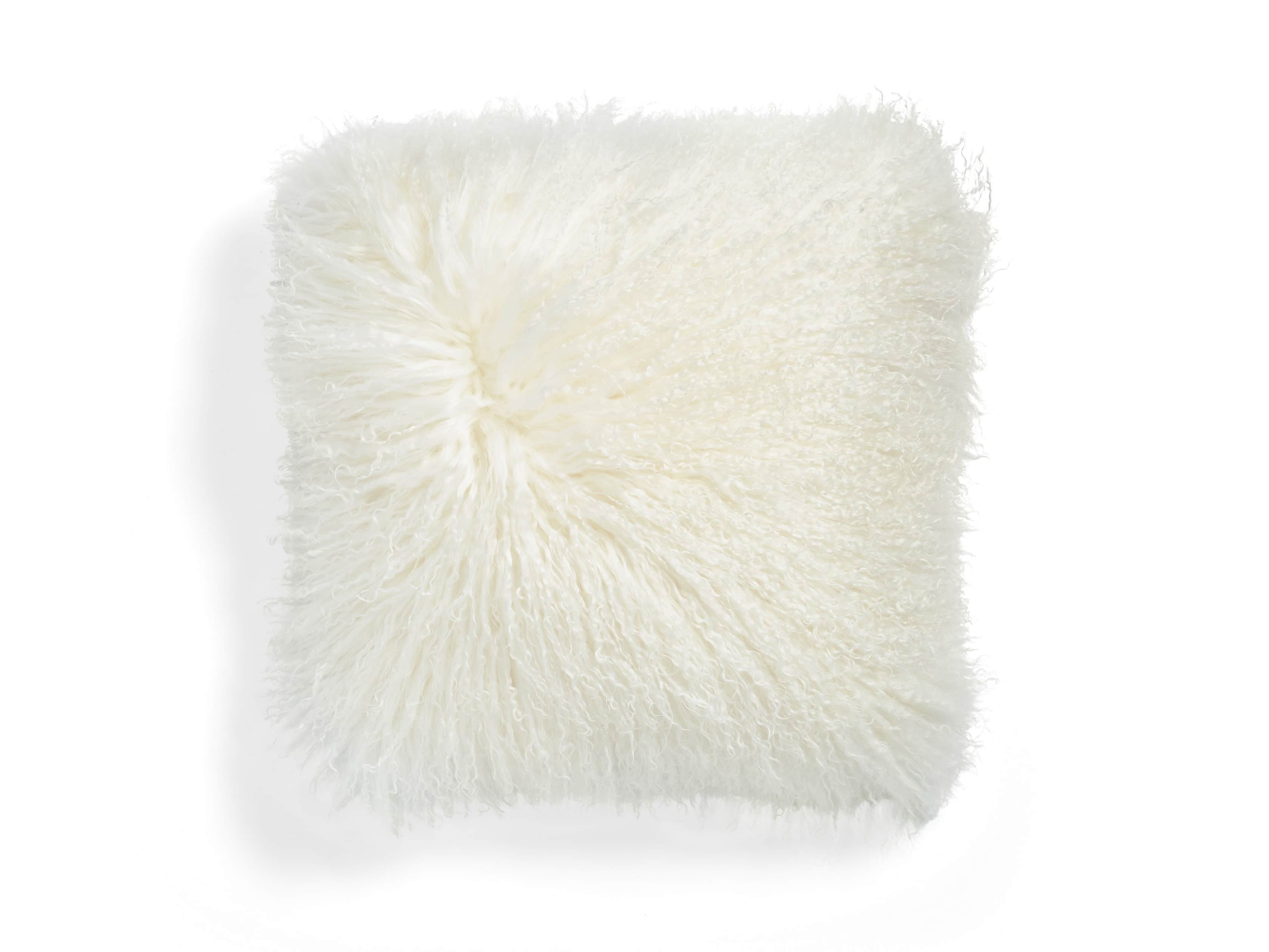 Tibetan 16" Square Longwool Pillow in Ivory