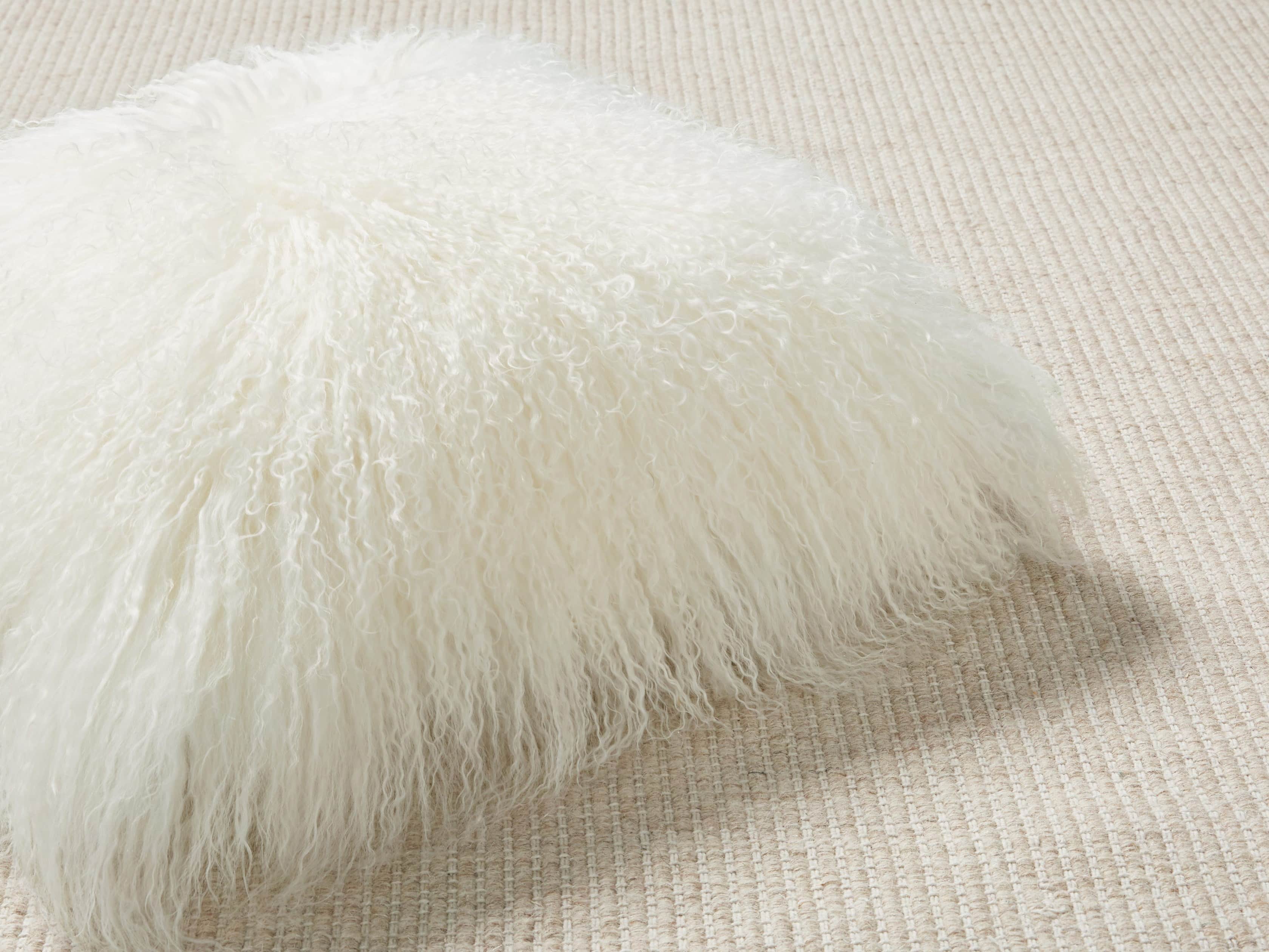 Tibetan 16" Square Longwool Pillow in Ivory