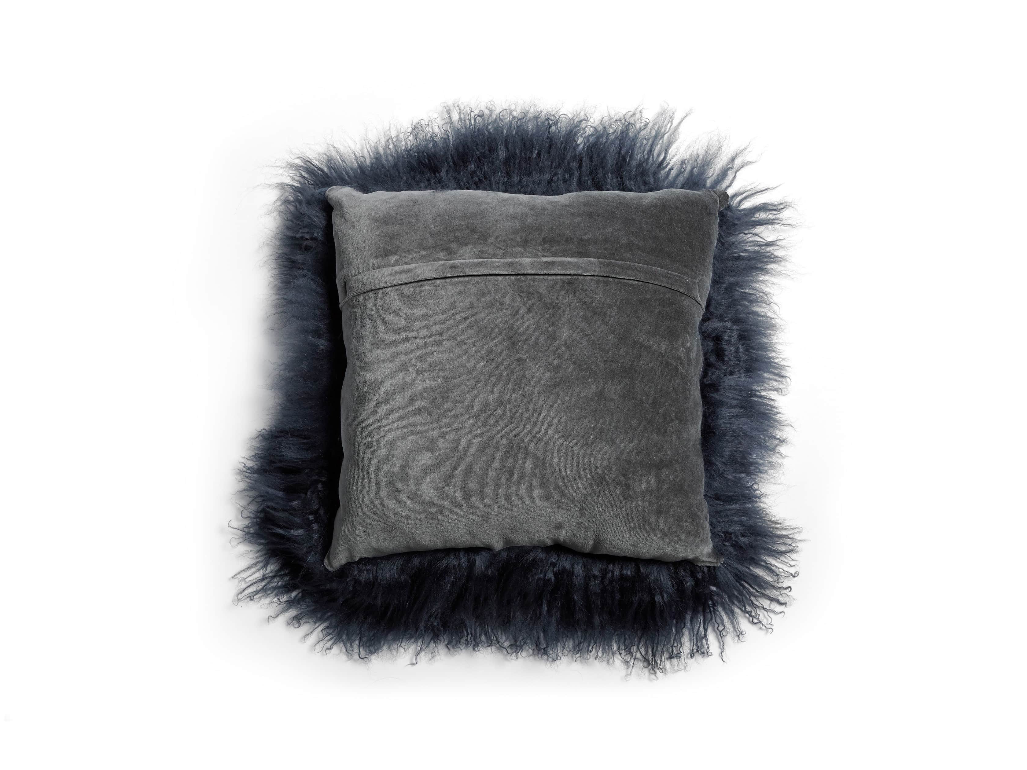 Tibetan 16" Square Longwool Pillow in Navy, slide 2 of 3