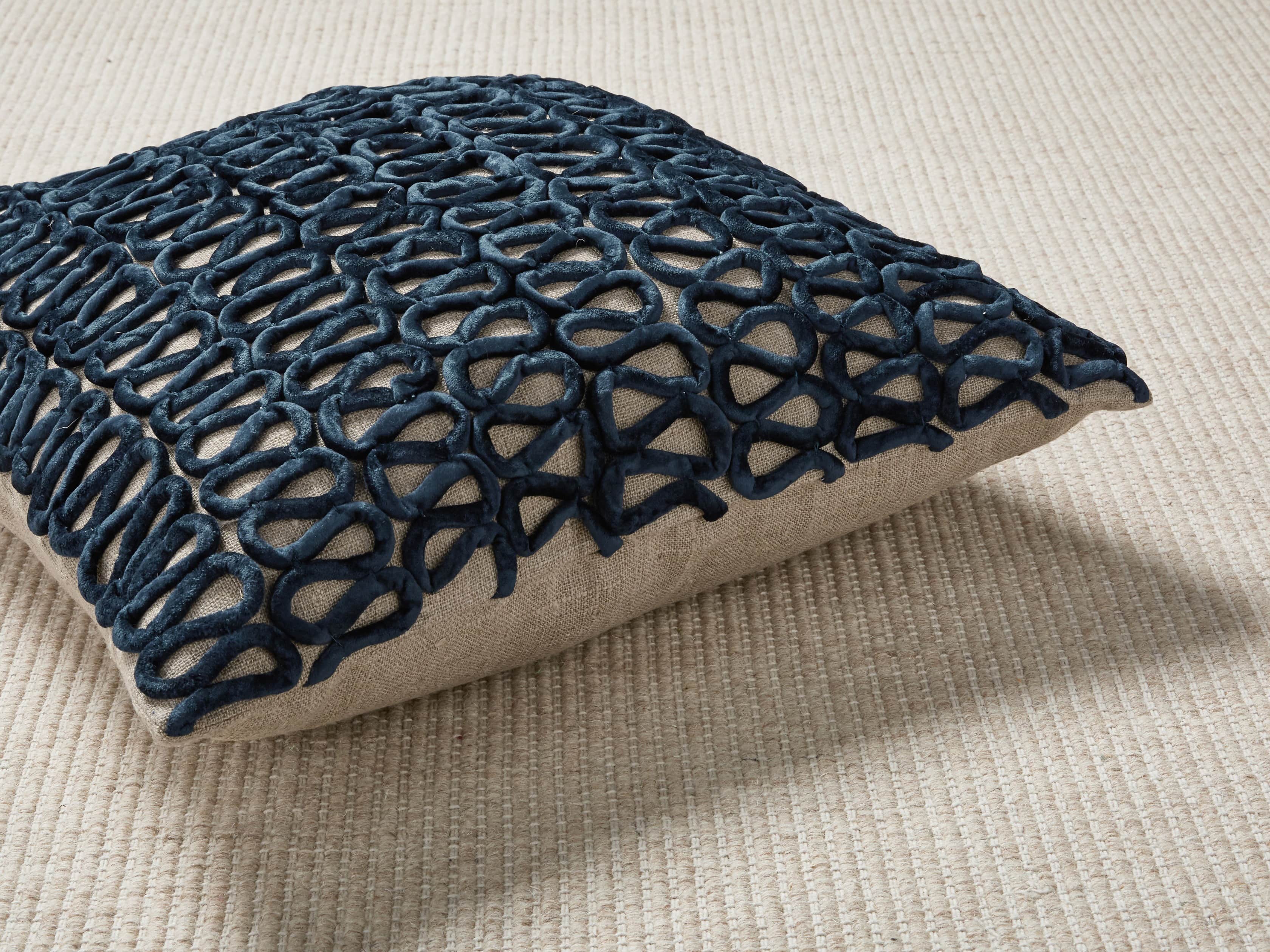 Blue Velvet Linen Loop Pillow, slide 3 of 4