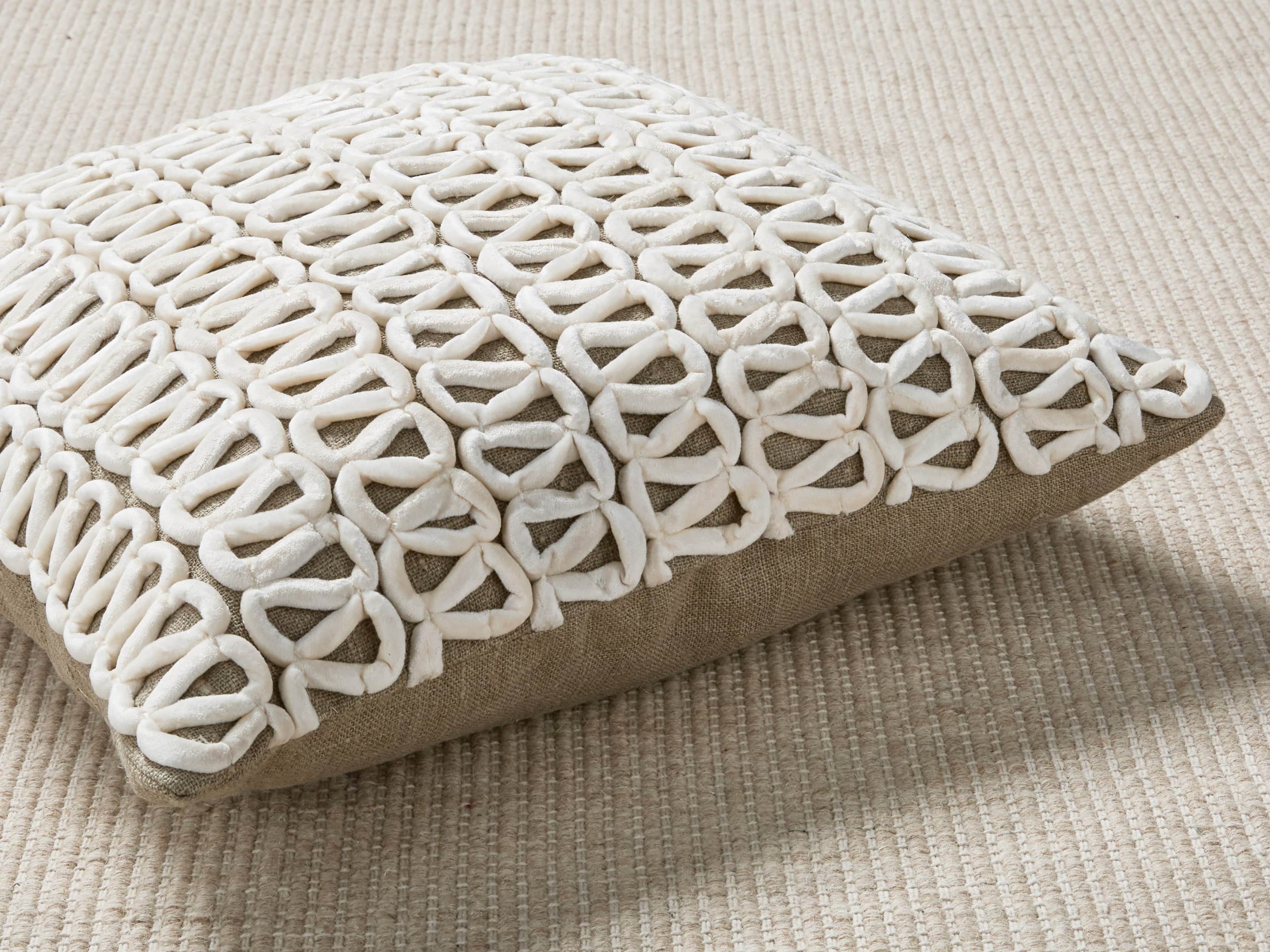 Ivory Velvet Loop Linen Pillow, slide 3 of 4