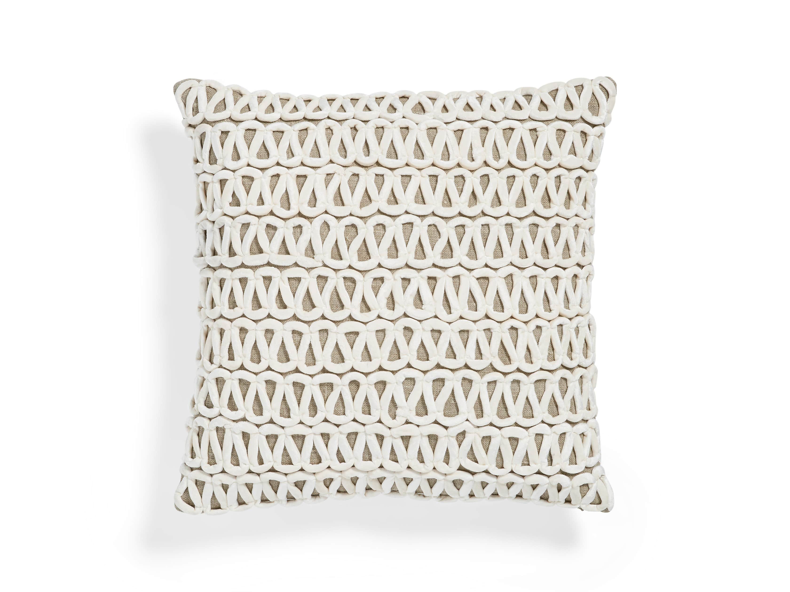 Ivory Velvet Loop Linen Pillow, slide 4 of 4