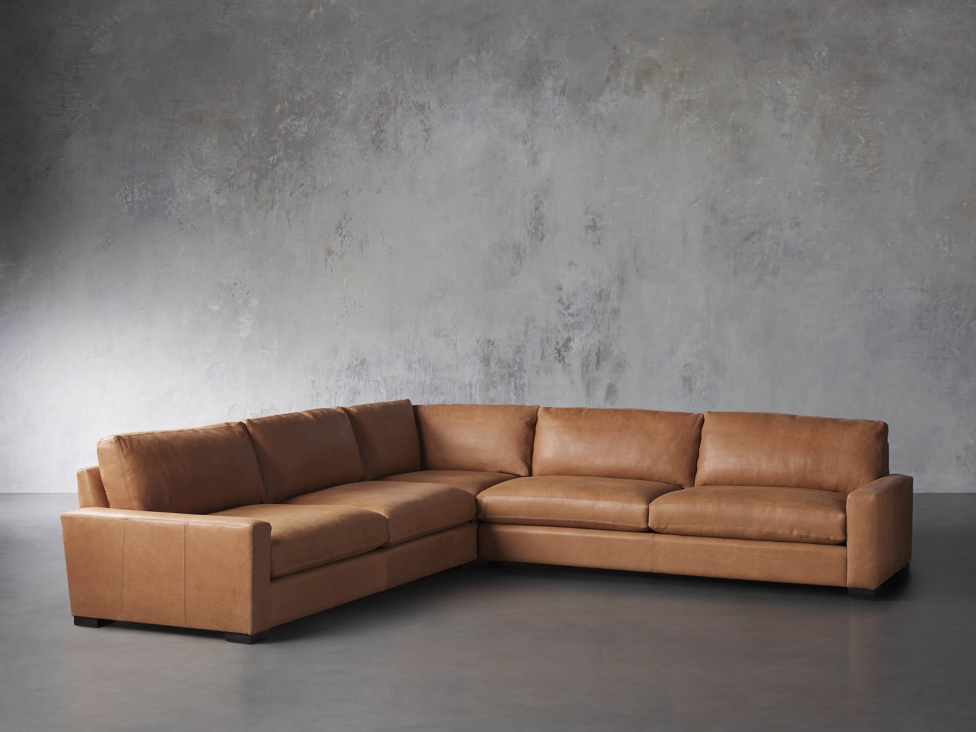 Remington Leather Three Piece Sectional, Distressed Leather Sectional Furniture