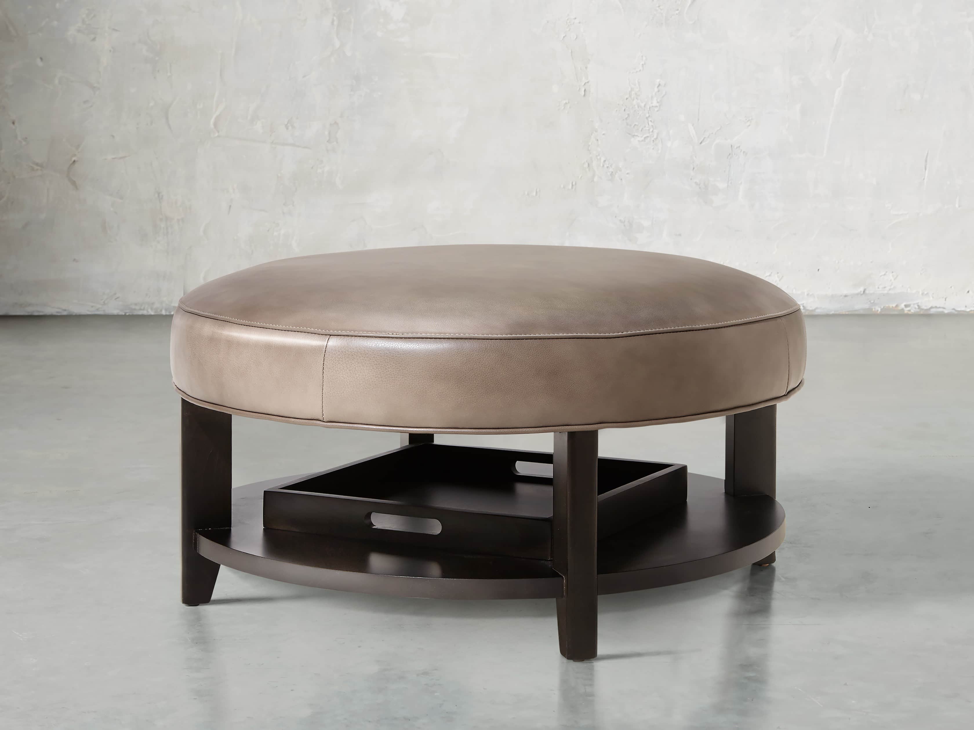 Butler Leather Non Tufted Ottoman Arhaus Butler Leather Non Tufted Ottoman Arhaus, Round Leather Ottomans