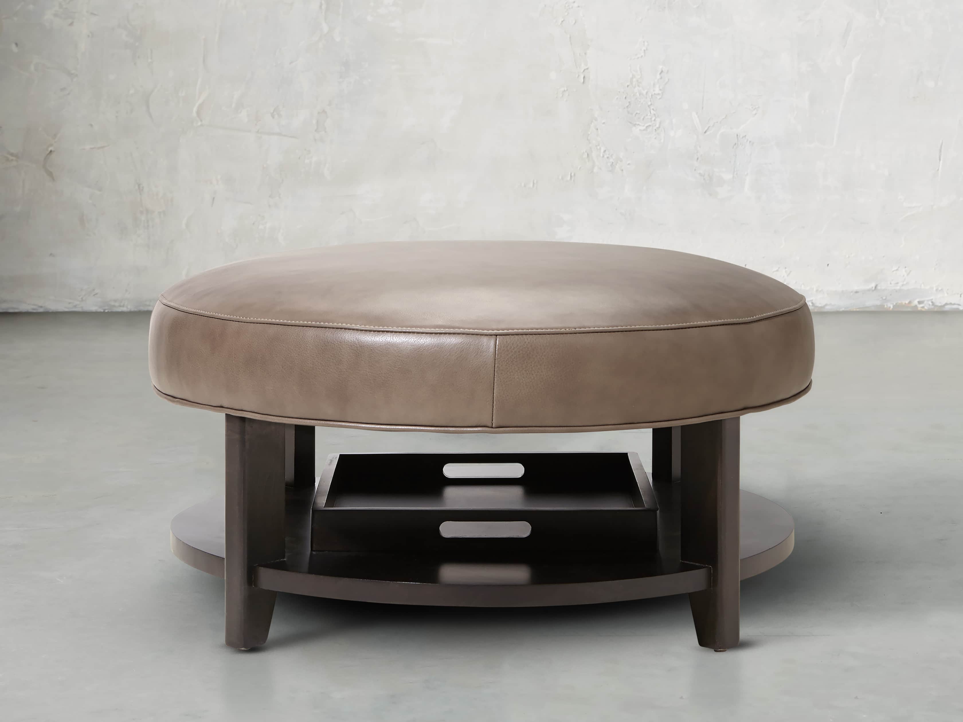 Butler Leather 32" Non Tufted Round Ottoman, slide 3 of 5