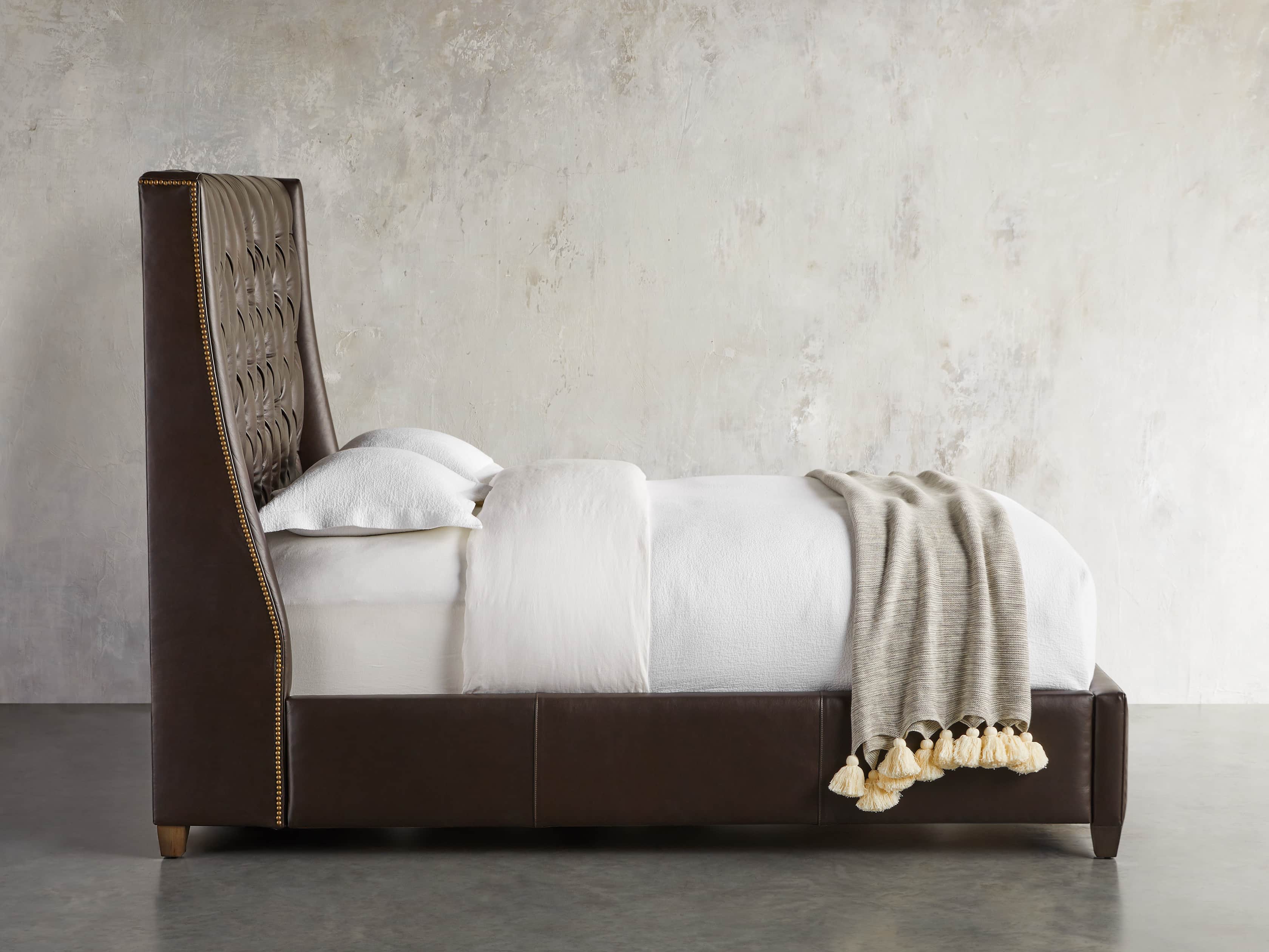 Arhaus shop leather bed