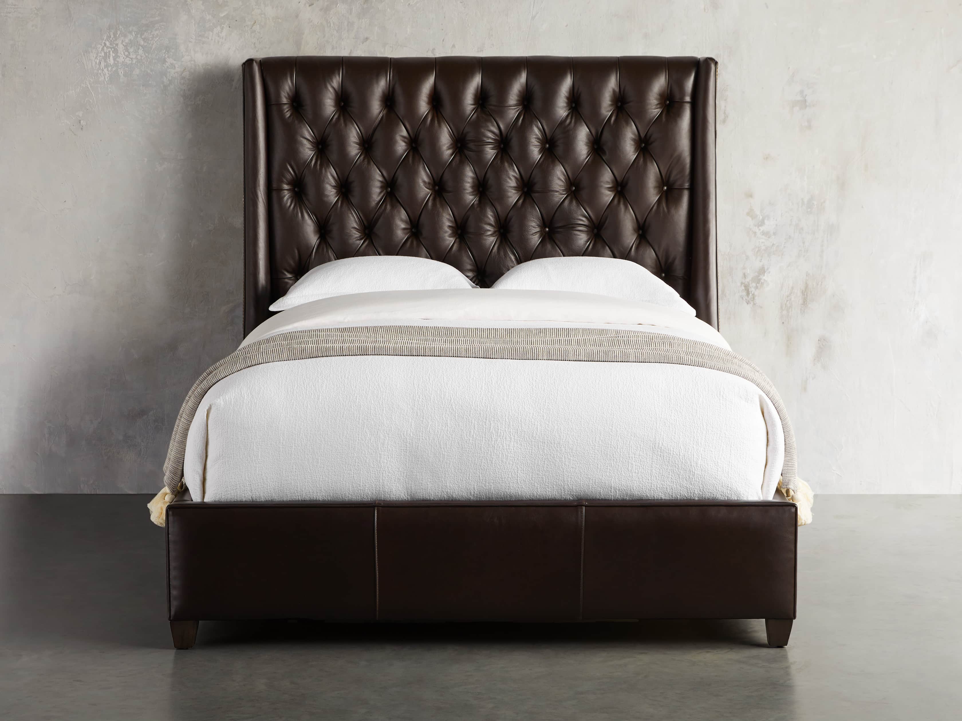 Devereaux Leather Tufted Bed Arhaus, White Leather Tufted Queen Bed