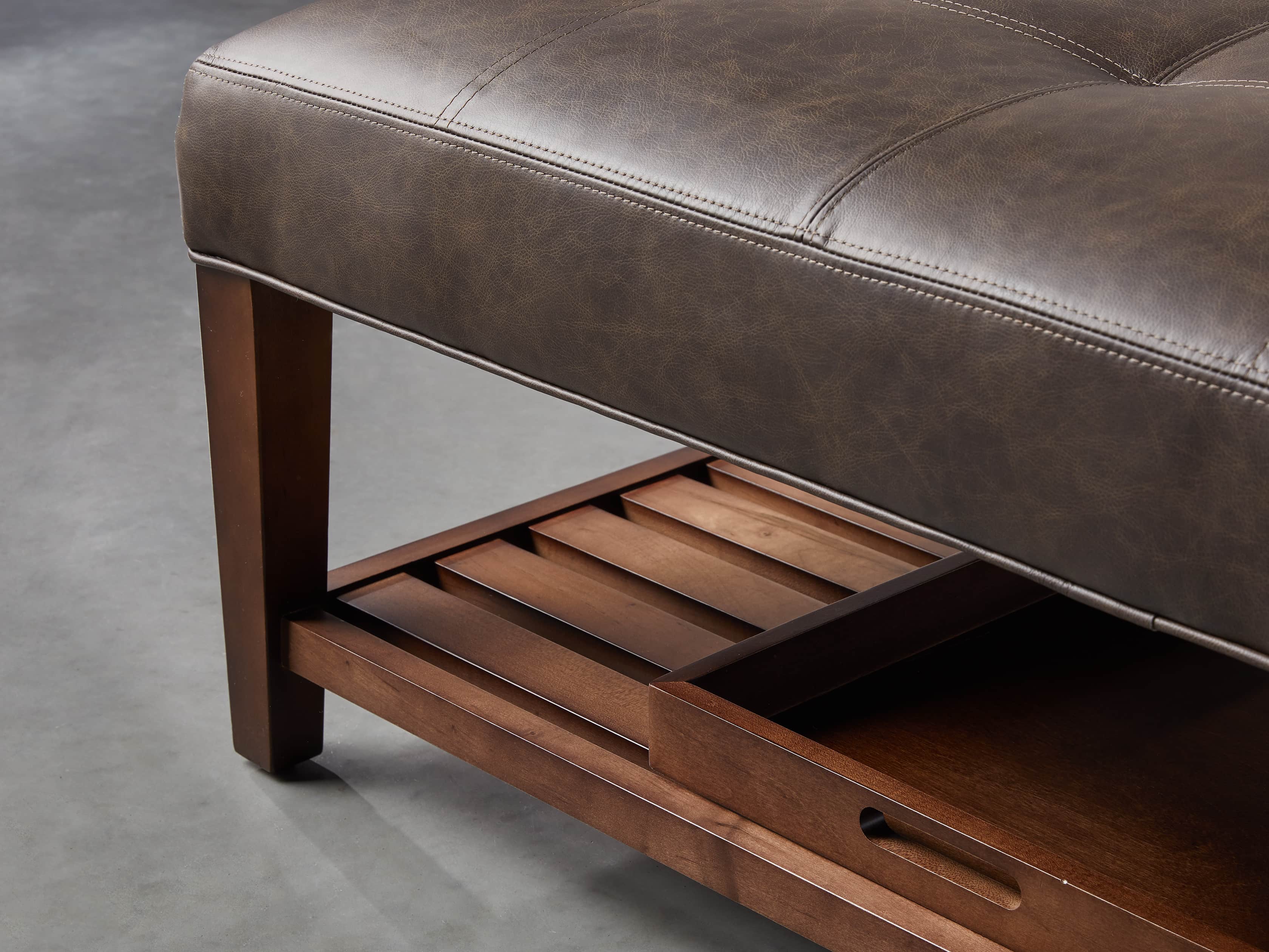 Fletcher Leather Biscuit Tufted 39" Square Ottoman, slide 4 of 6