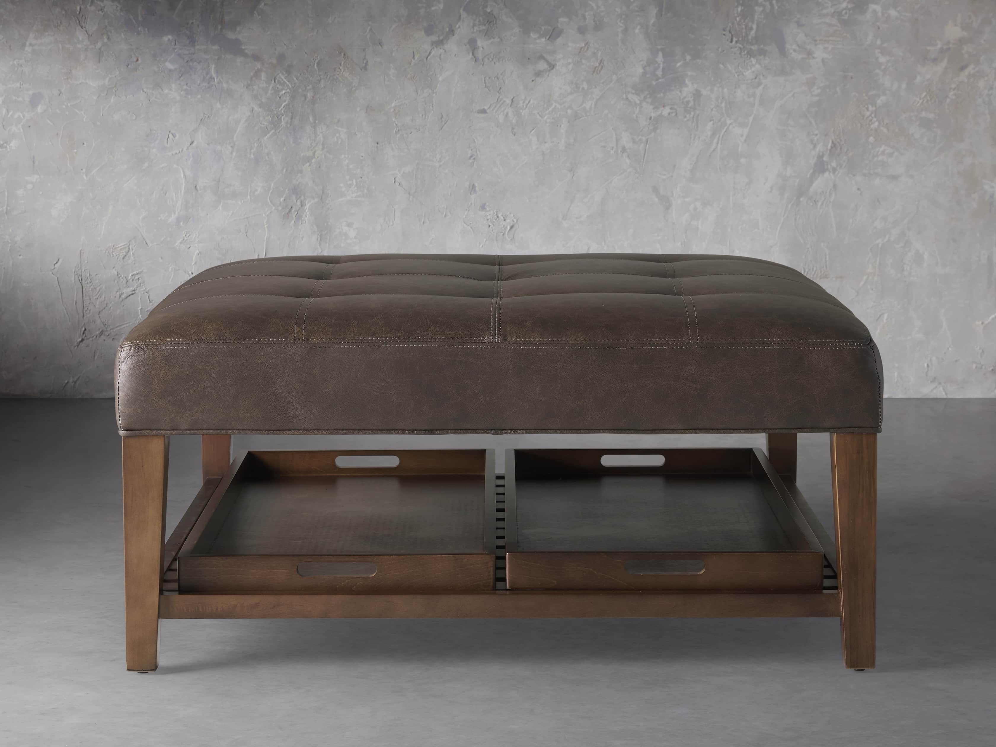 Fletcher Leather Biscuit Tufted 39" Square Ottoman, slide 1 of 6
