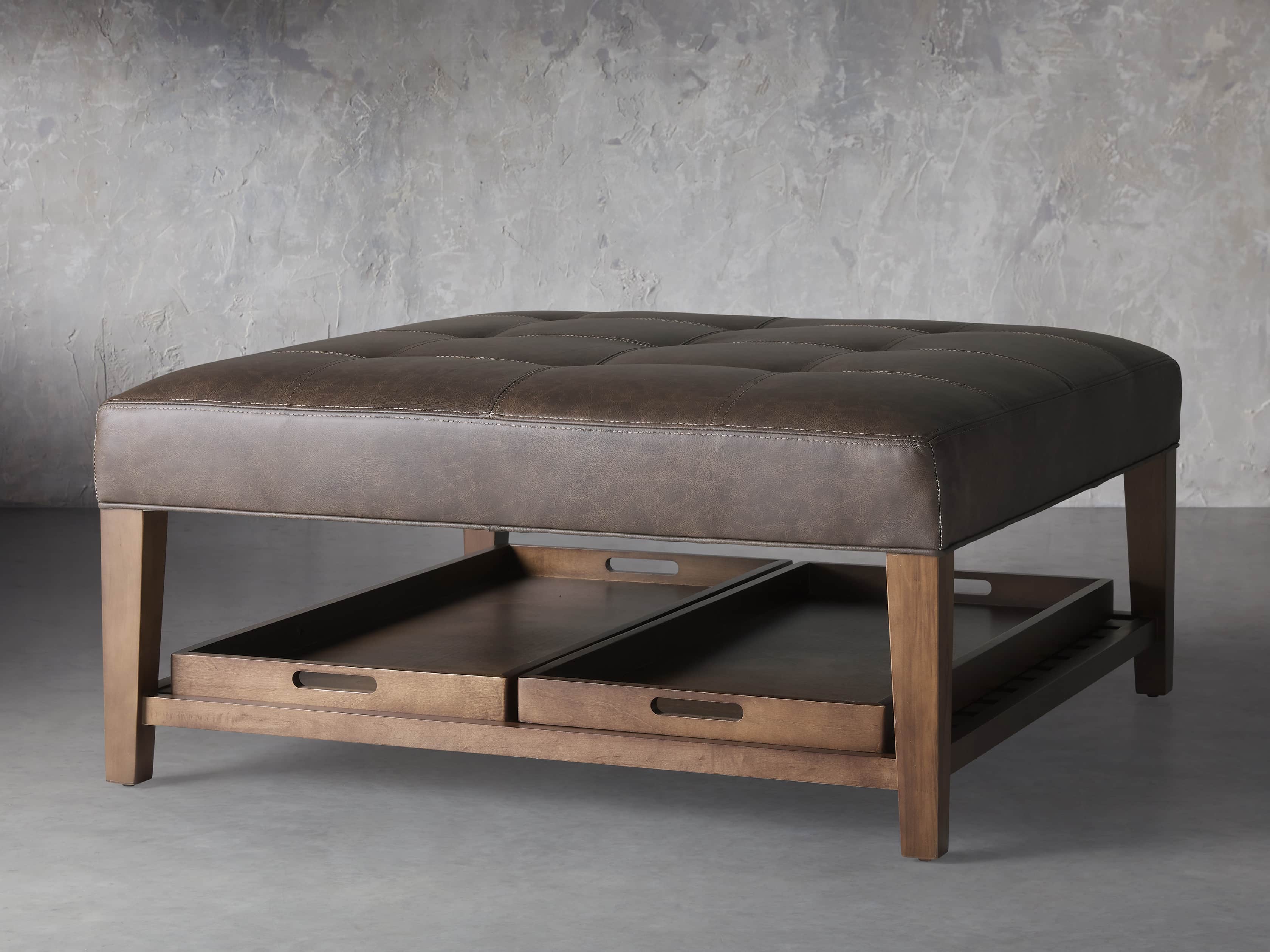 Fletcher Leather Biscuit Tufted 39" Square Ottoman, slide 2 of 6