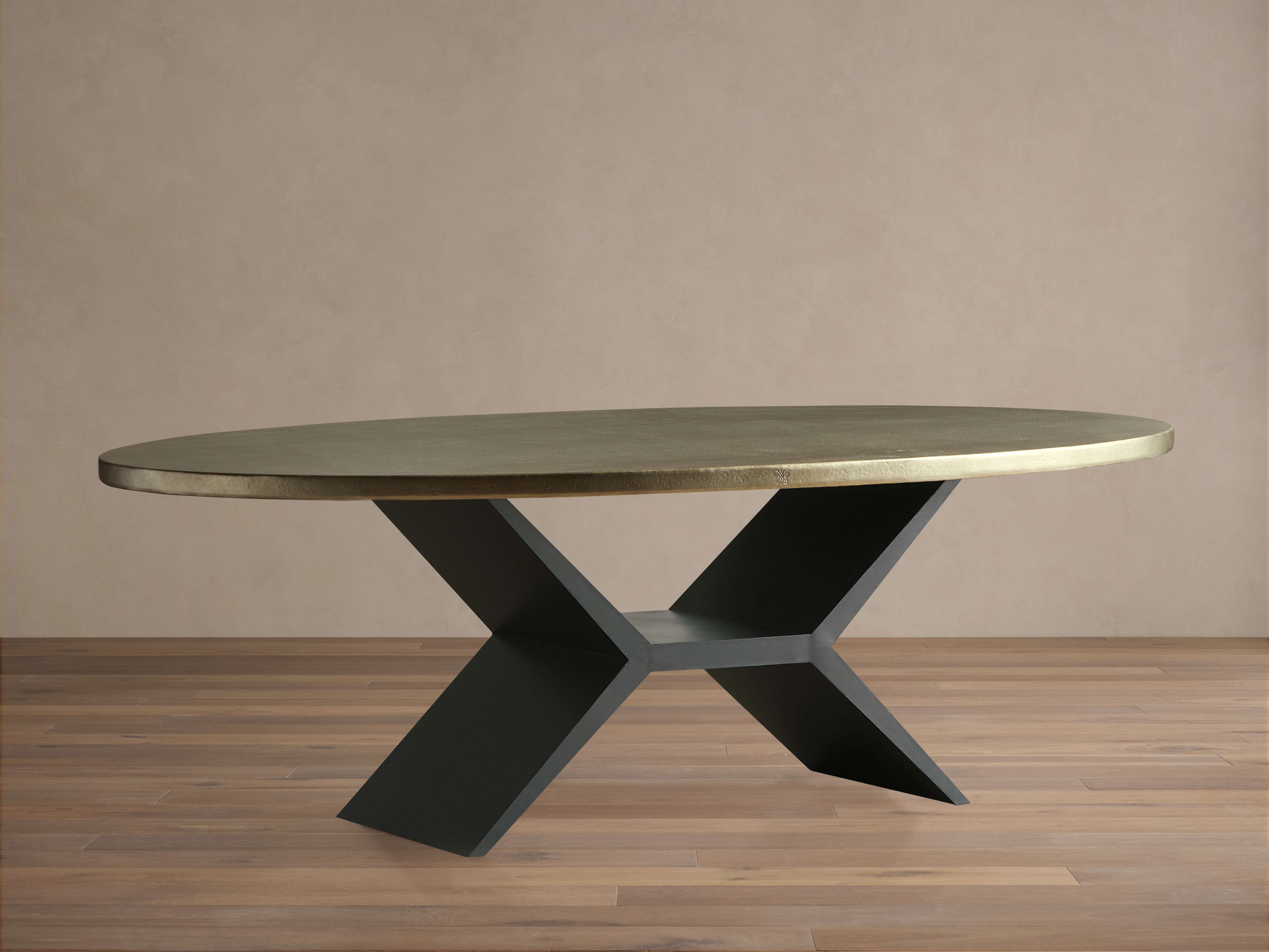 Recycled Metal Round Dining Table with Vertex Base