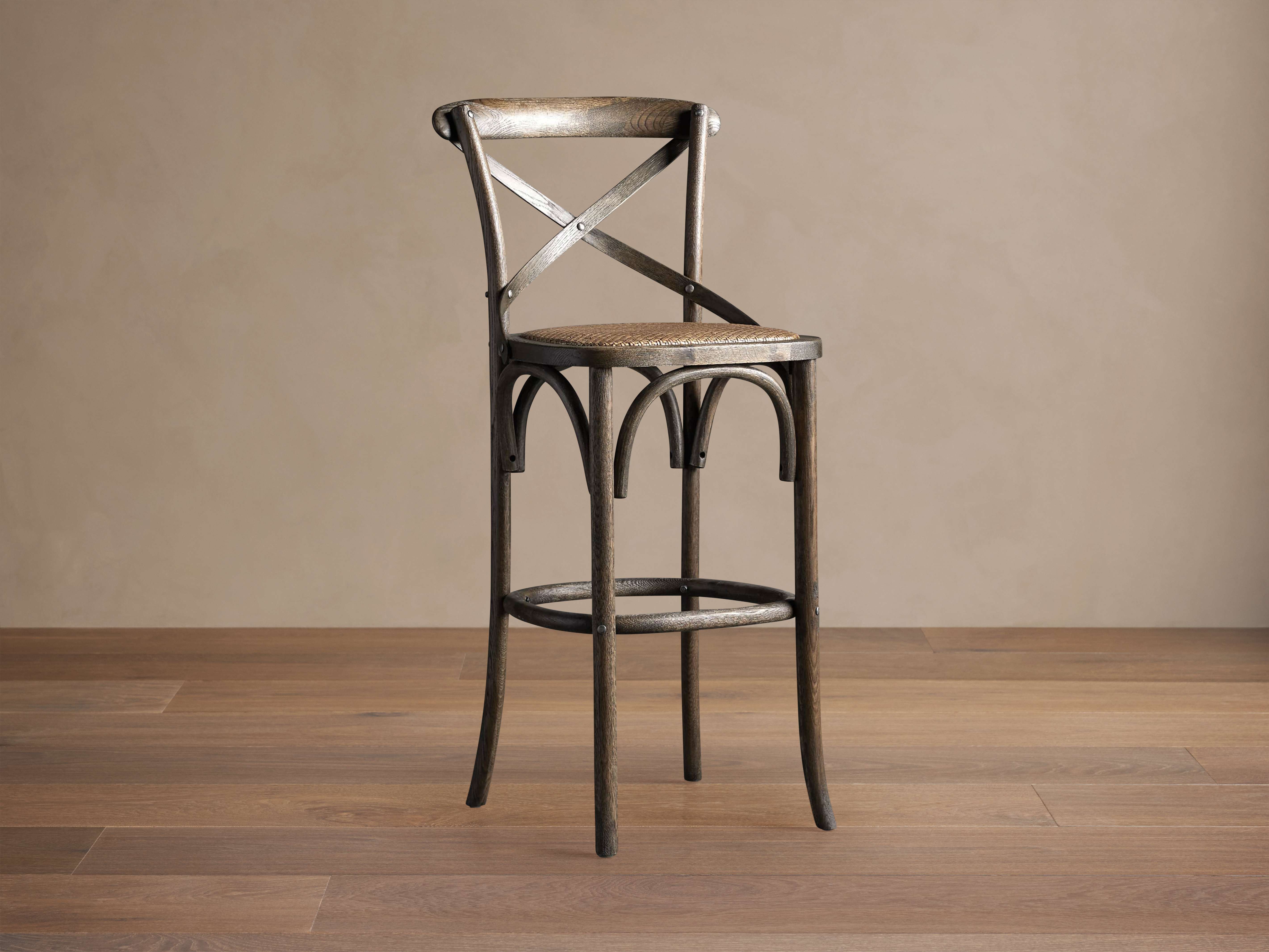 Cadence Barstool with Rattan Seat in Dark Brown – Arhaus