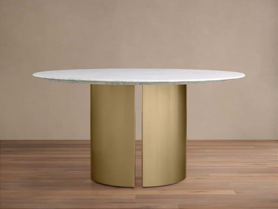 Saint Germain Round Stone Dining Table with Dauphine Base in Metal
