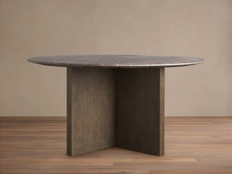 Saint Germain Round Stone Top Dining Table with Wood Clement Base