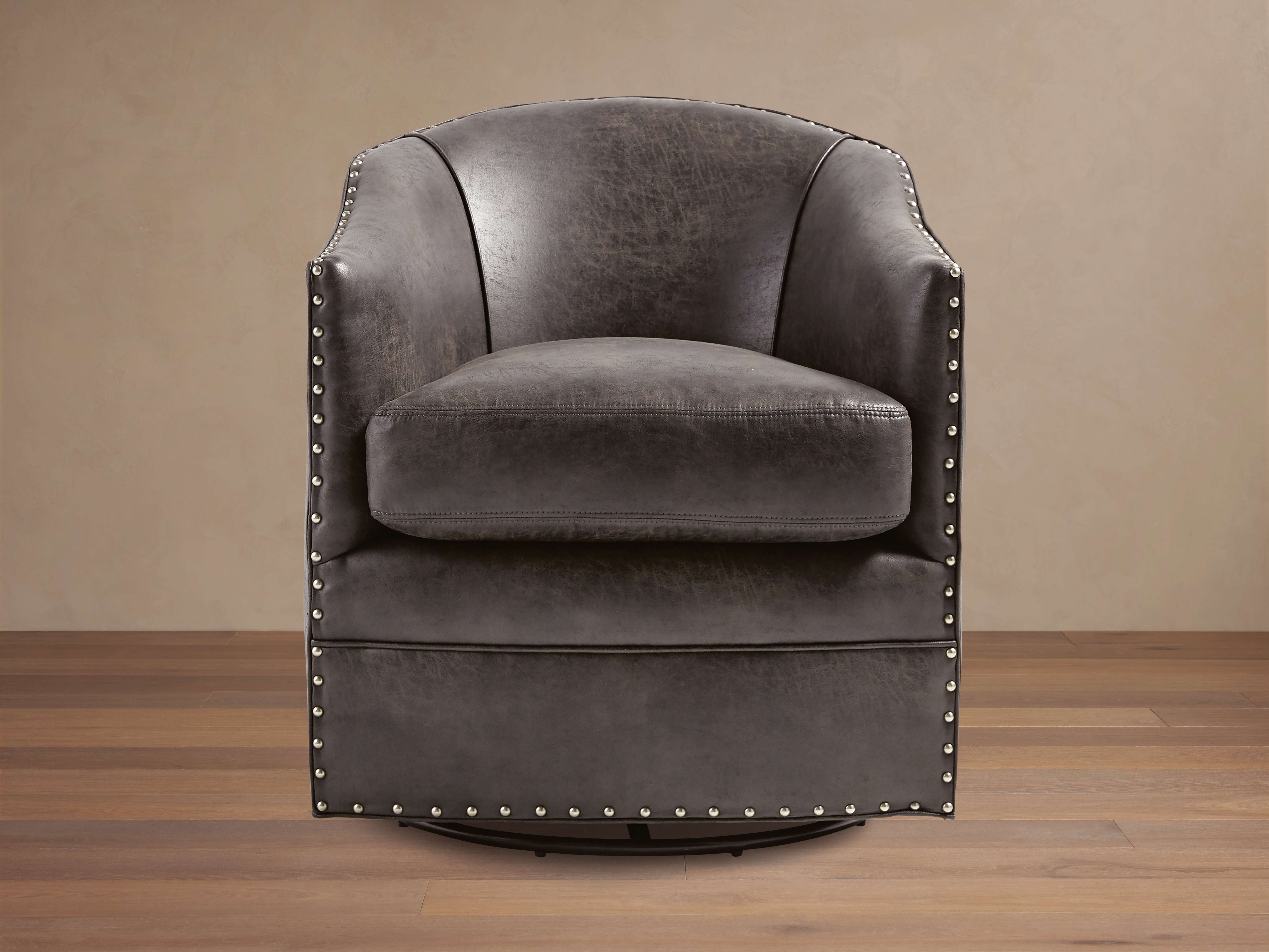 Giles Faux Leather Swivel Chair with Nailheads - Thumbnail 3