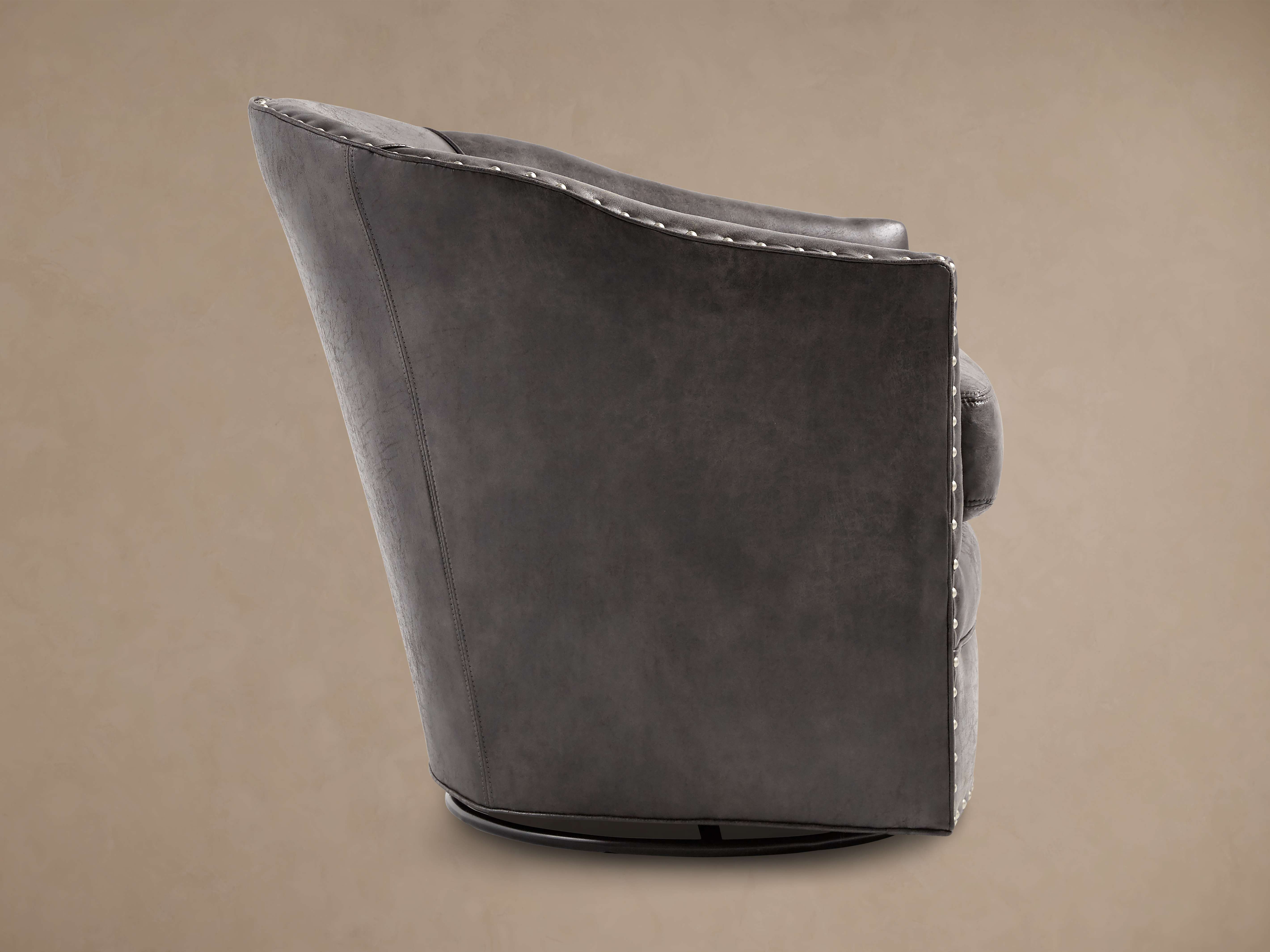 Giles Faux Leather Swivel Chair with Nailheads - Thumbnail 5