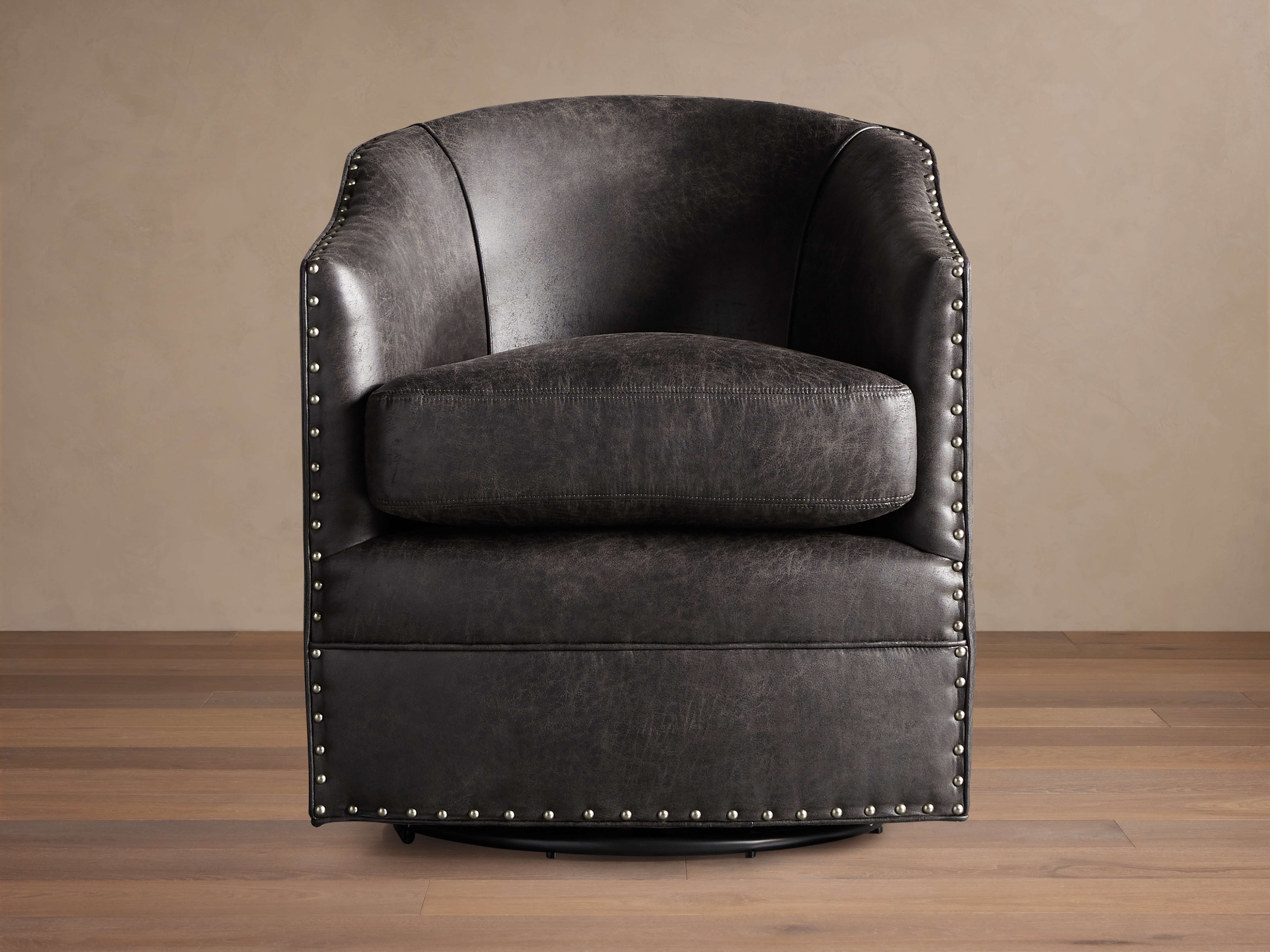 Giles Faux Leather Swivel Chair with Nailheads - Thumbnail 2