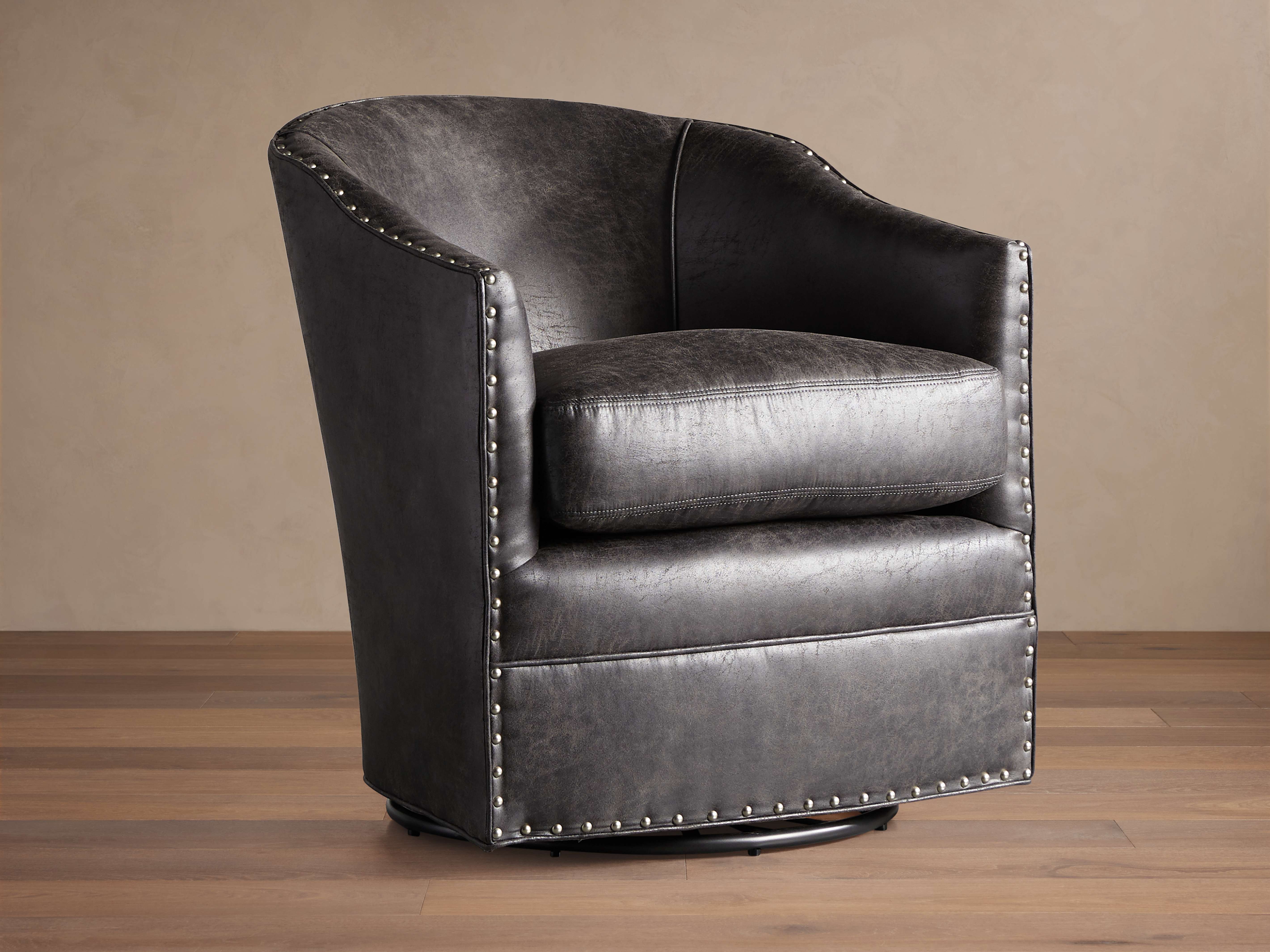 Giles Faux Leather Swivel Chair with Nailheads - Thumbnail 4