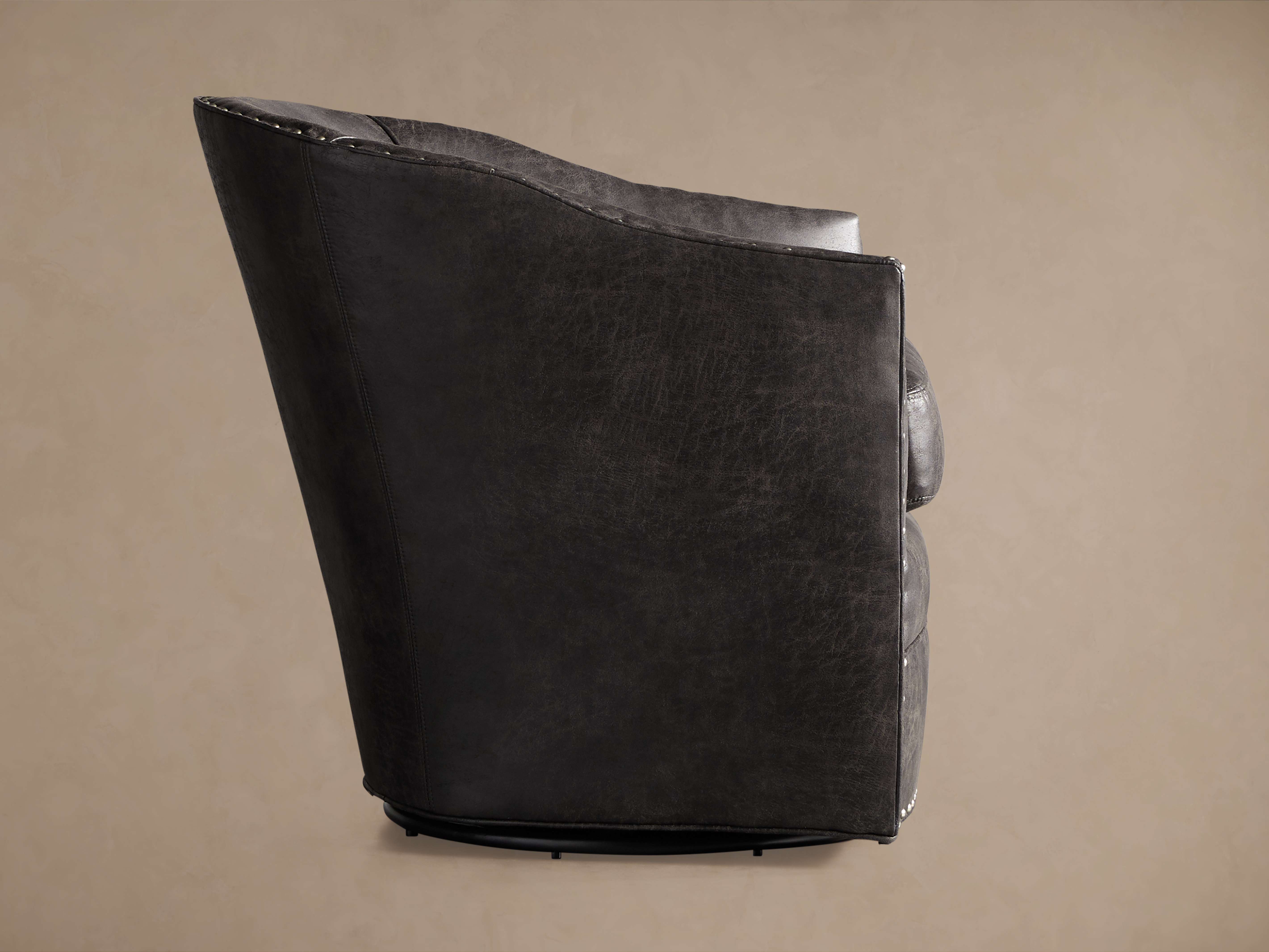 Giles Faux Leather Swivel Chair with Nailheads - Thumbnail 4