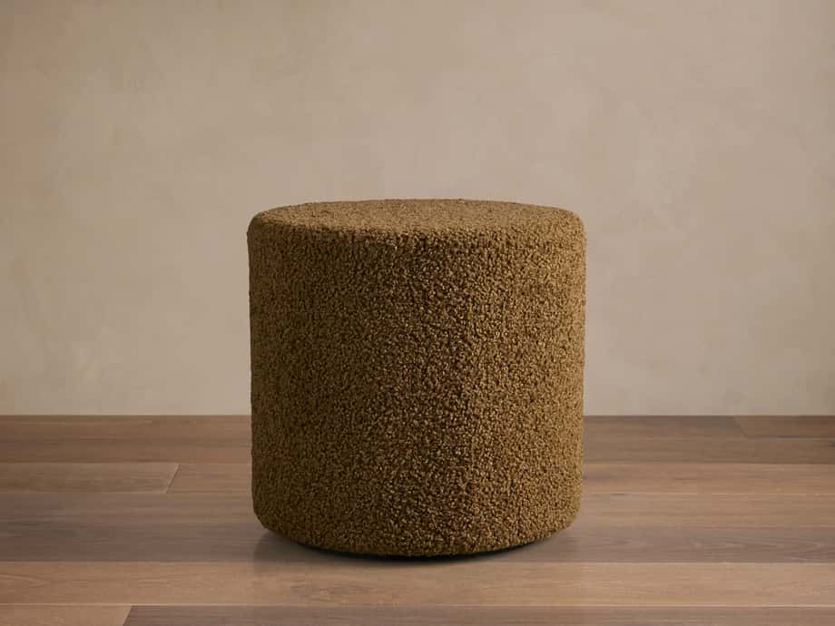 Faux Sherpa Pouf in Olive