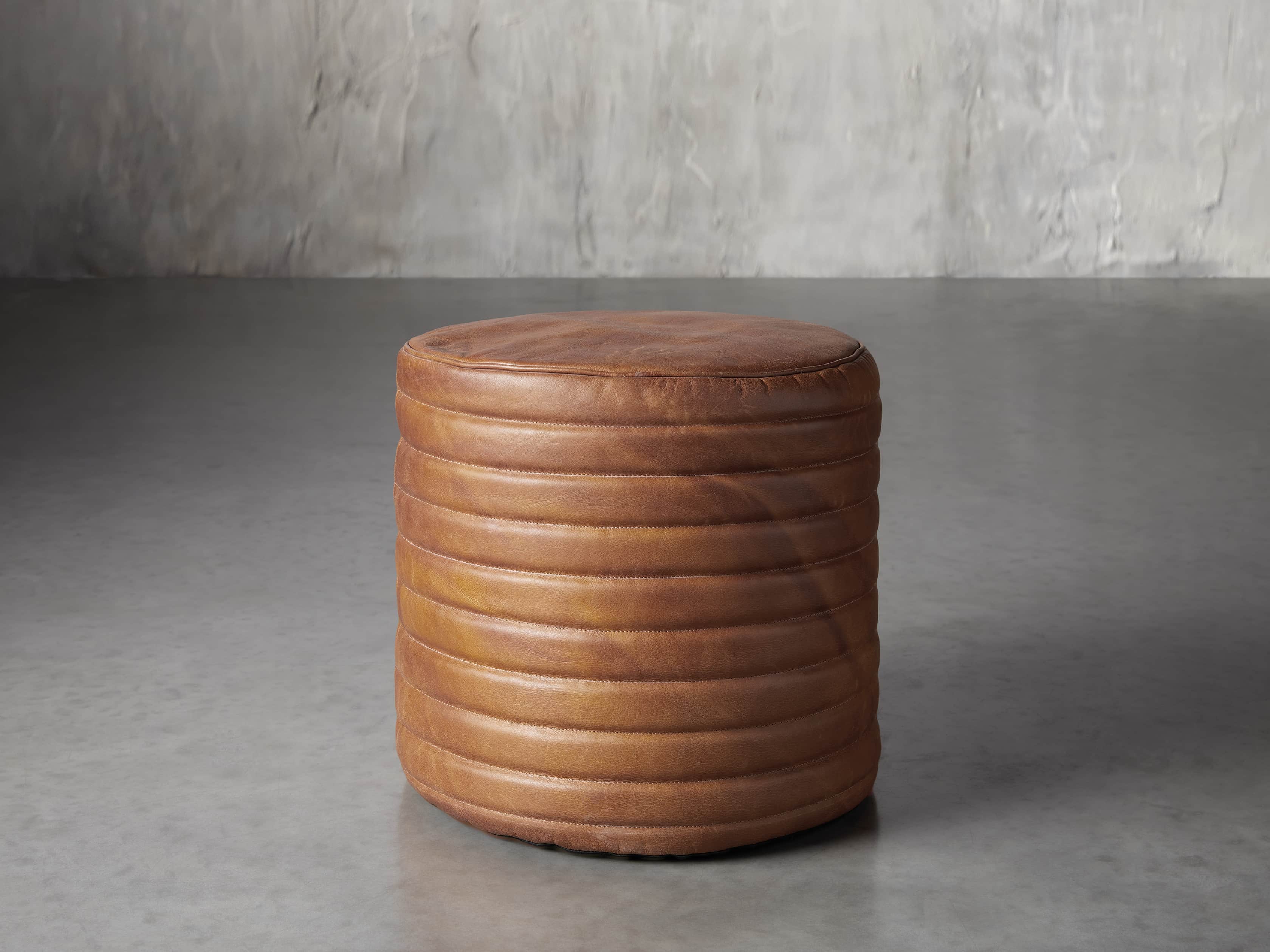 Round Channel Leather Pouf - Thumbnail 4