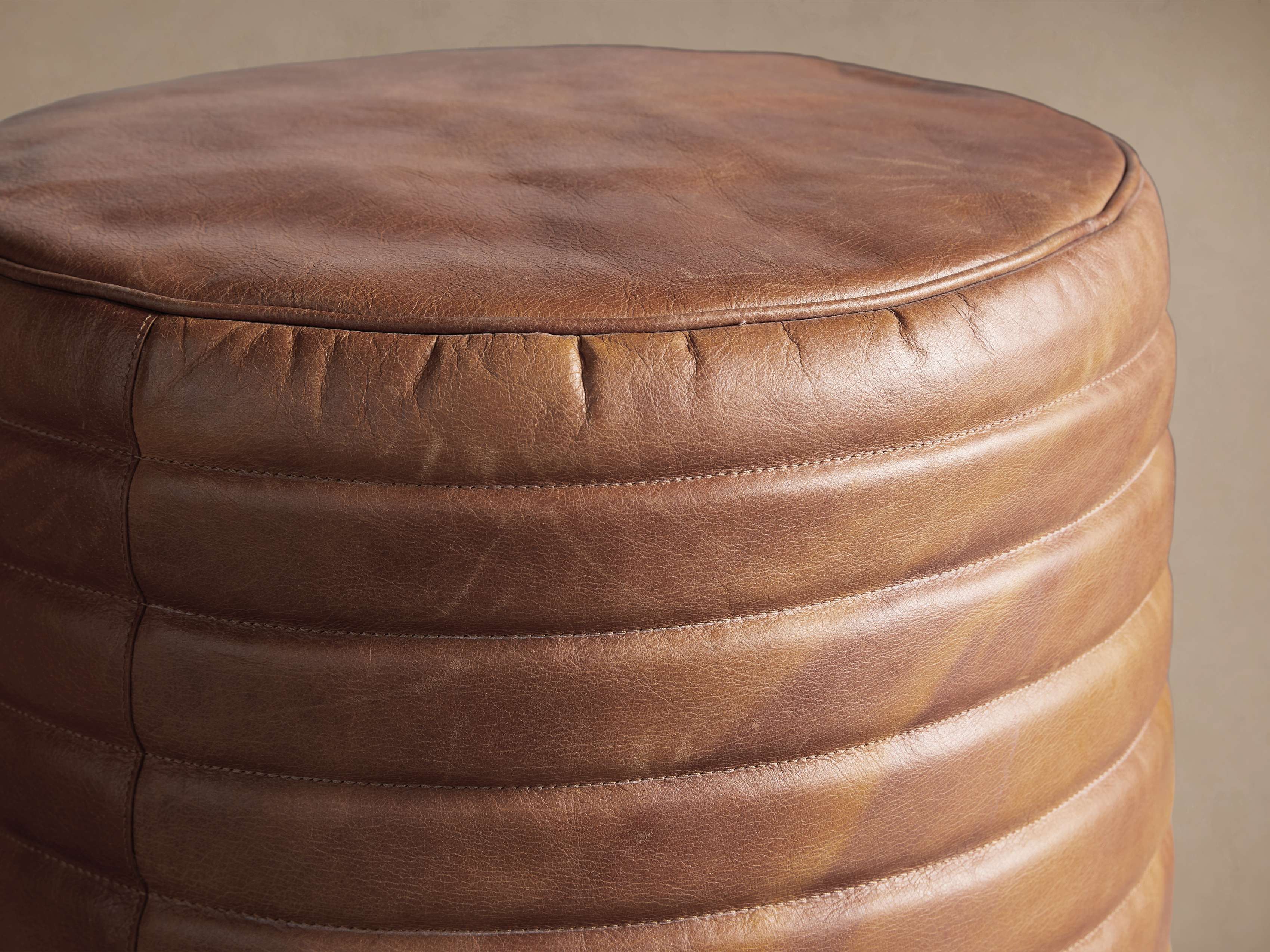 Round Channel Leather Pouf